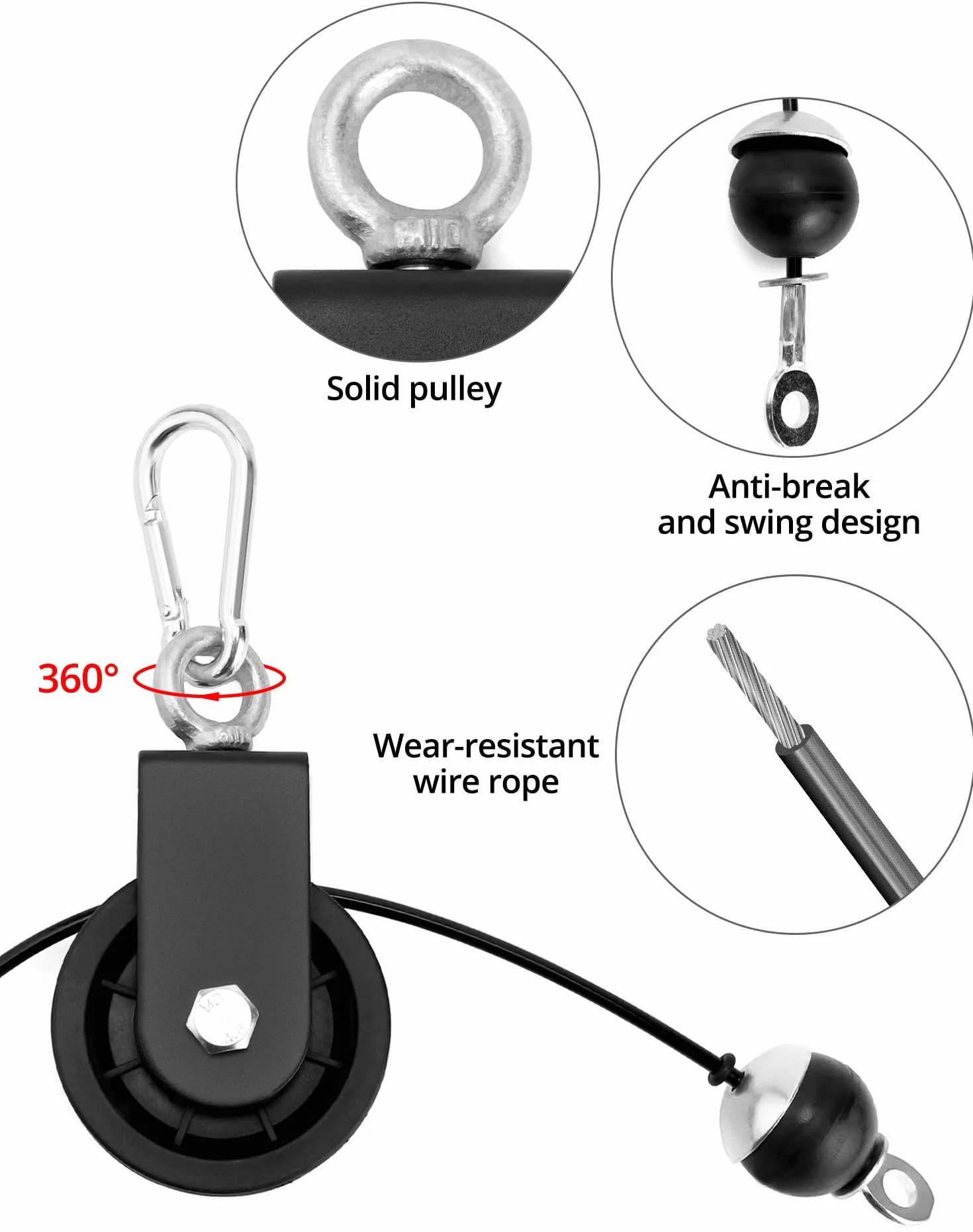 QWORK® Kabel fitness, kabel trenera ramion fitness, krążek linowy fitness, trening siłowy w domu, sprzęt fitness do domu