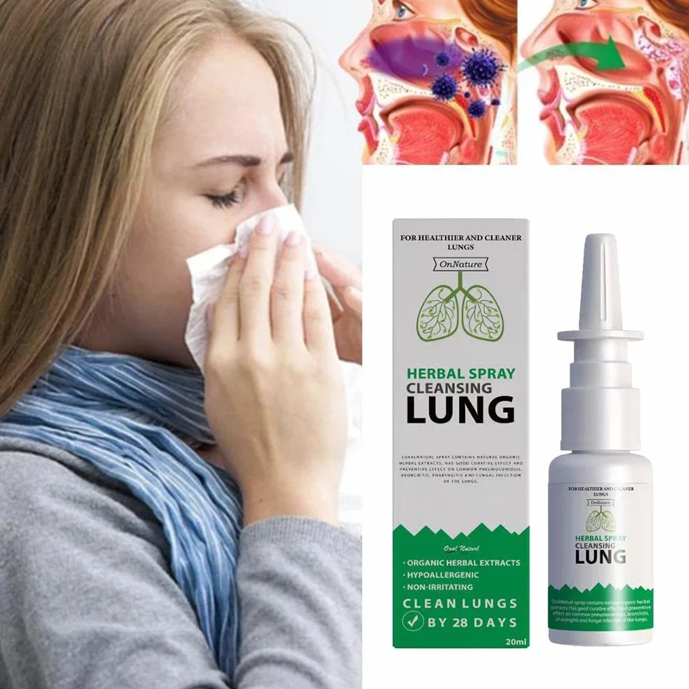 Herbal Cleanser Spray do płuc, szybko działający środek do czyszczenia płuc i detoksykacji, wirusowe płuca i drogi oddechowe dla palaczy, przezroczyste przekrwienie nosa, 20 ml