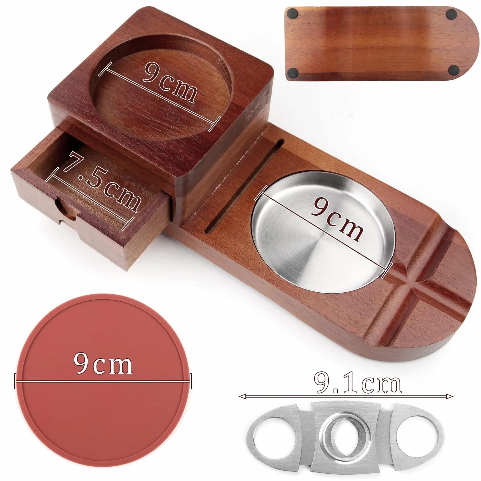 Zestaw drewnianych popielniczka do cygar Cuban Cigar Ashtray akcesoria do cygar Smoker kubańskie cygara whisky zestaw prezentowy do cygar ze zdejmowaną szufladą i obcinaczem do cygar do domu, biura