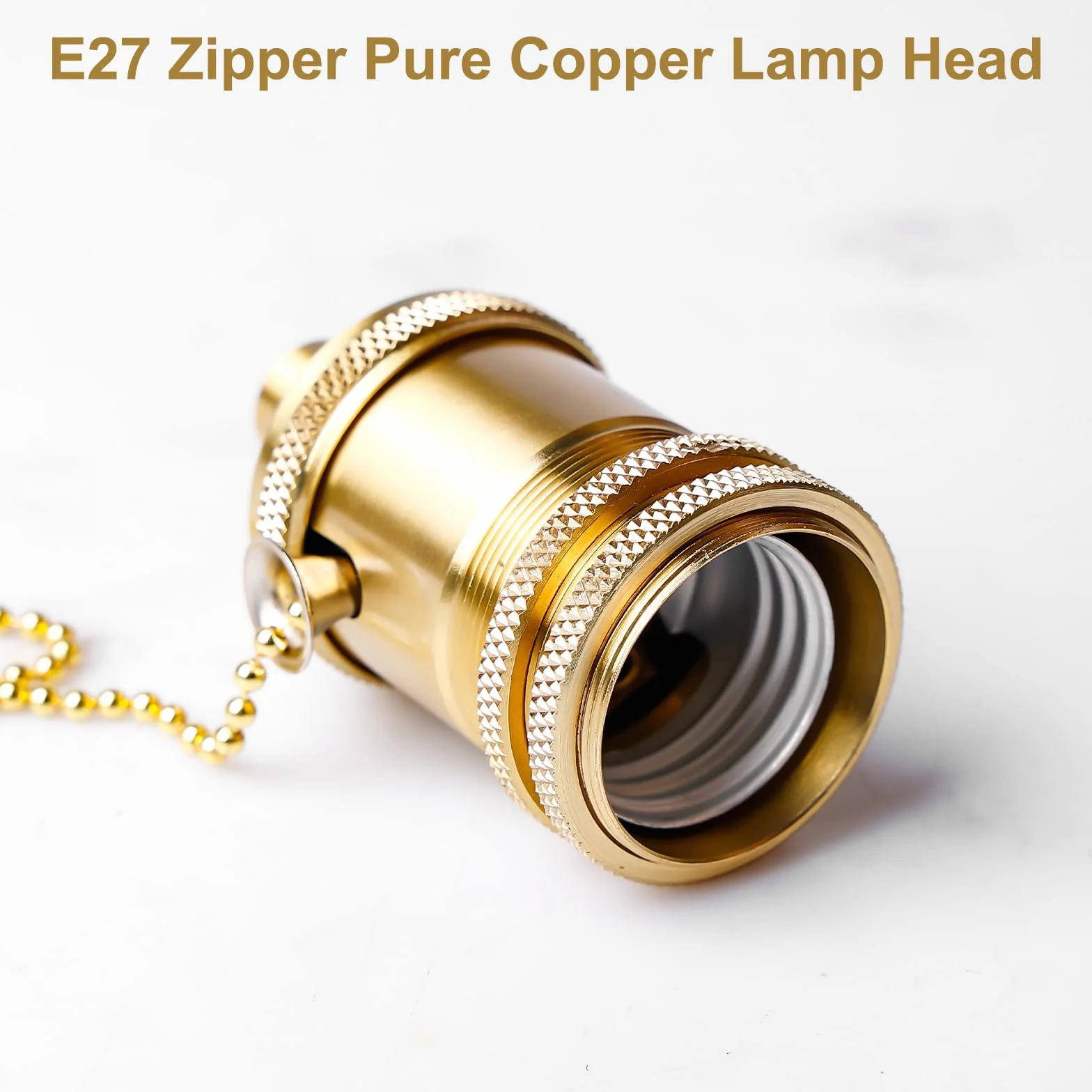 GOMETY Oprawa lampy E27 w stylu vintage z przełącznikiem łańcucha, miedziana oprawa lampy z łańcuchem ciągnącym, na biurko, uchwyt na lampę, podstawa śrubowa, do samodzielnego montażu