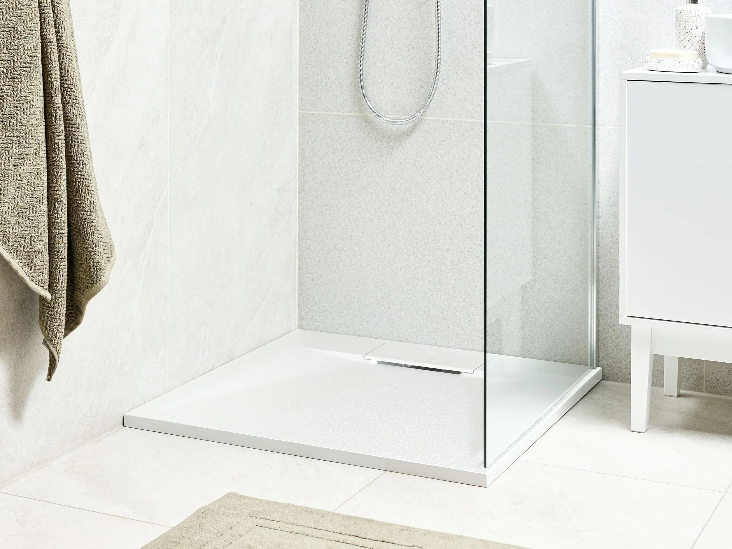 Brodzik prysznicowy z syfonem z materiały SMC biały efekt naturalnego kamienia 80 x 80 x 3 cm Azzurro