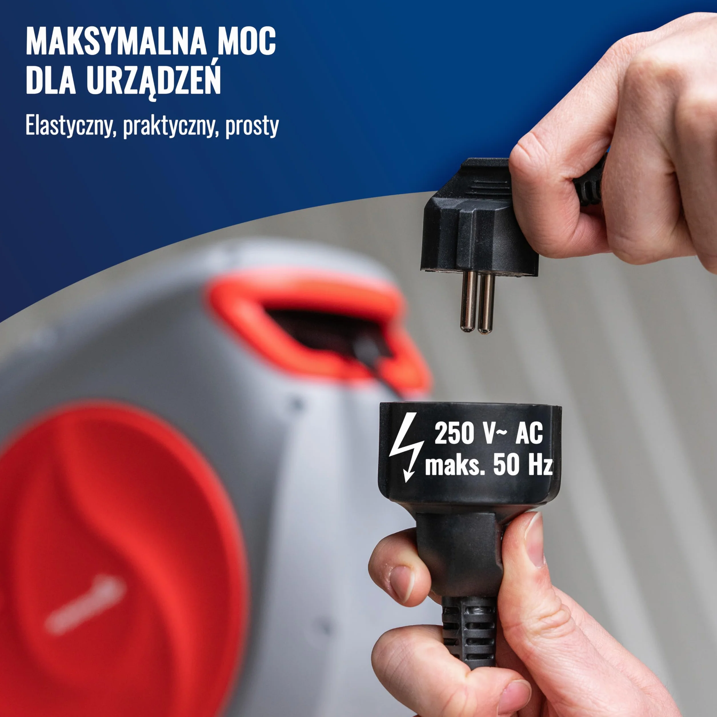 Poppstar kabel zwijany automatycznie na bębnie, dł.kabla: 20 m + 2 m (maks. 2500 W) automatyczny zwijacz kabla IP20, do montażu na ścianie i suficie