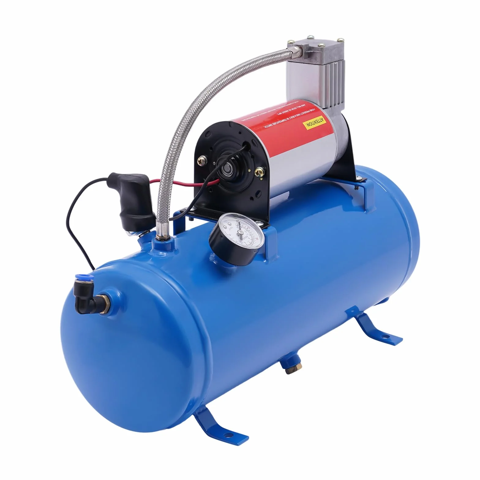 Sprężarka powietrza 12 V do samochodu, kompresor powietrza, kompresor 100 psi, ze zbiornikiem 6 l, w zestawie wąż 3,8 m, maks. 8 bar, do samochodów ciężarowych, samochodów, pompowania opon, klaksonów