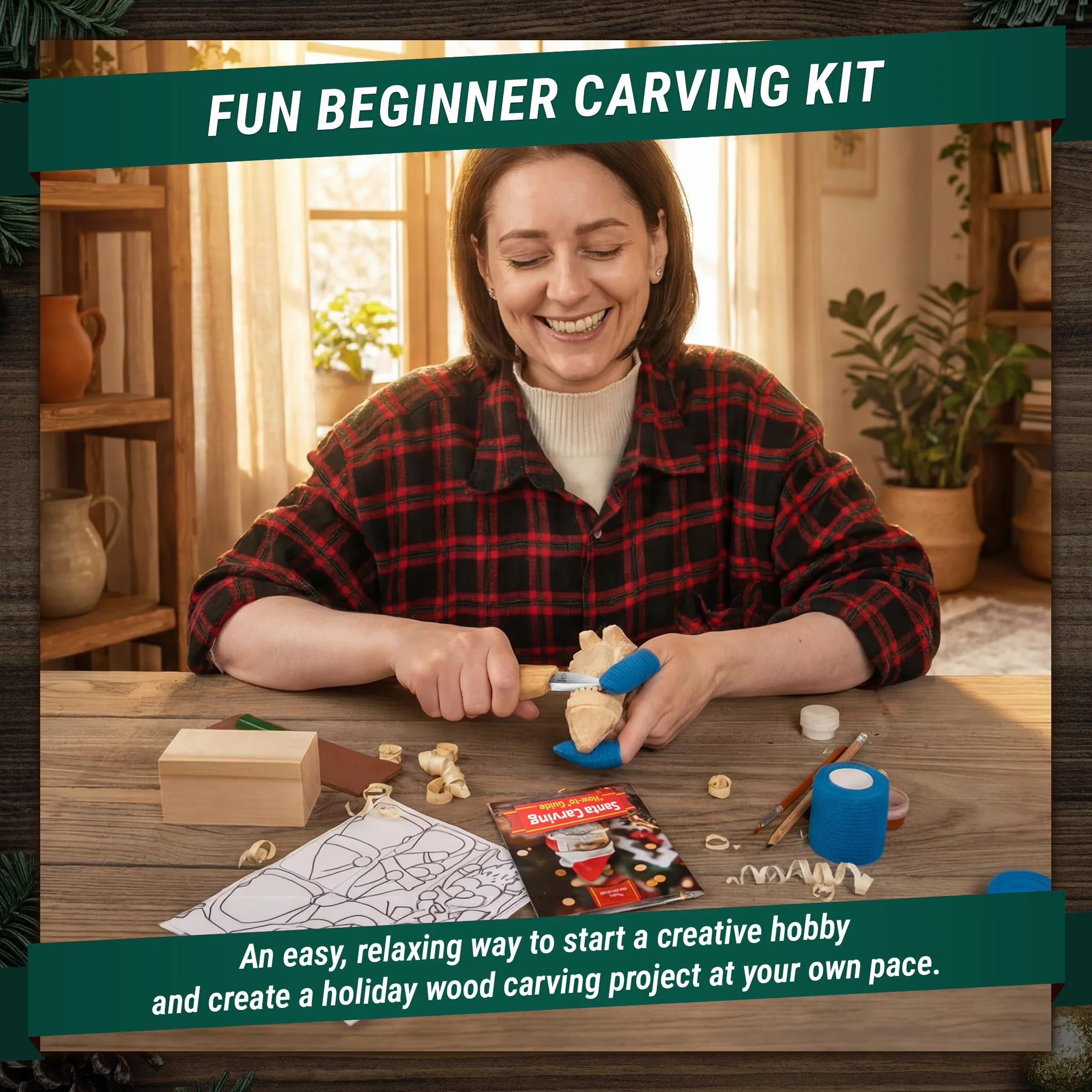 BeaverCraft Zestaw do rzeźbienia DIY06 Santa dla początkujących – Zestaw narzędzi do rzeźbienia w drewnie, DIY dla dorosłych – Zestawy hobbystyczne dla dorosłych, Prezenty dla miłośników stolarki