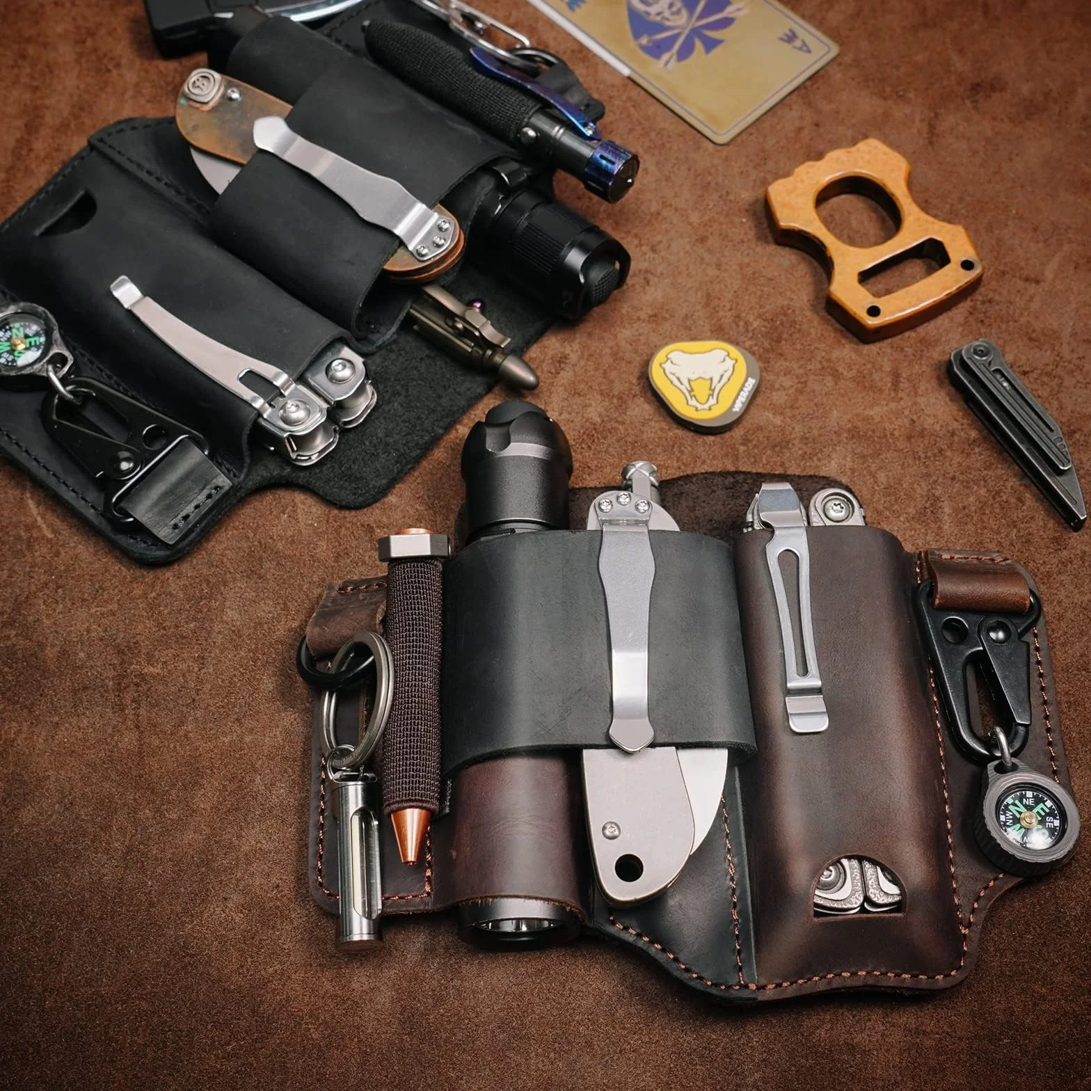 Sayram ST1/ST2 Multitool skórzana pochwa z uchwytem na klucze, organizer na pasek EDC osłona noża do narzędzi Leatherman, latarki, organizer kieszonkowy EDC dla mężczyzn
