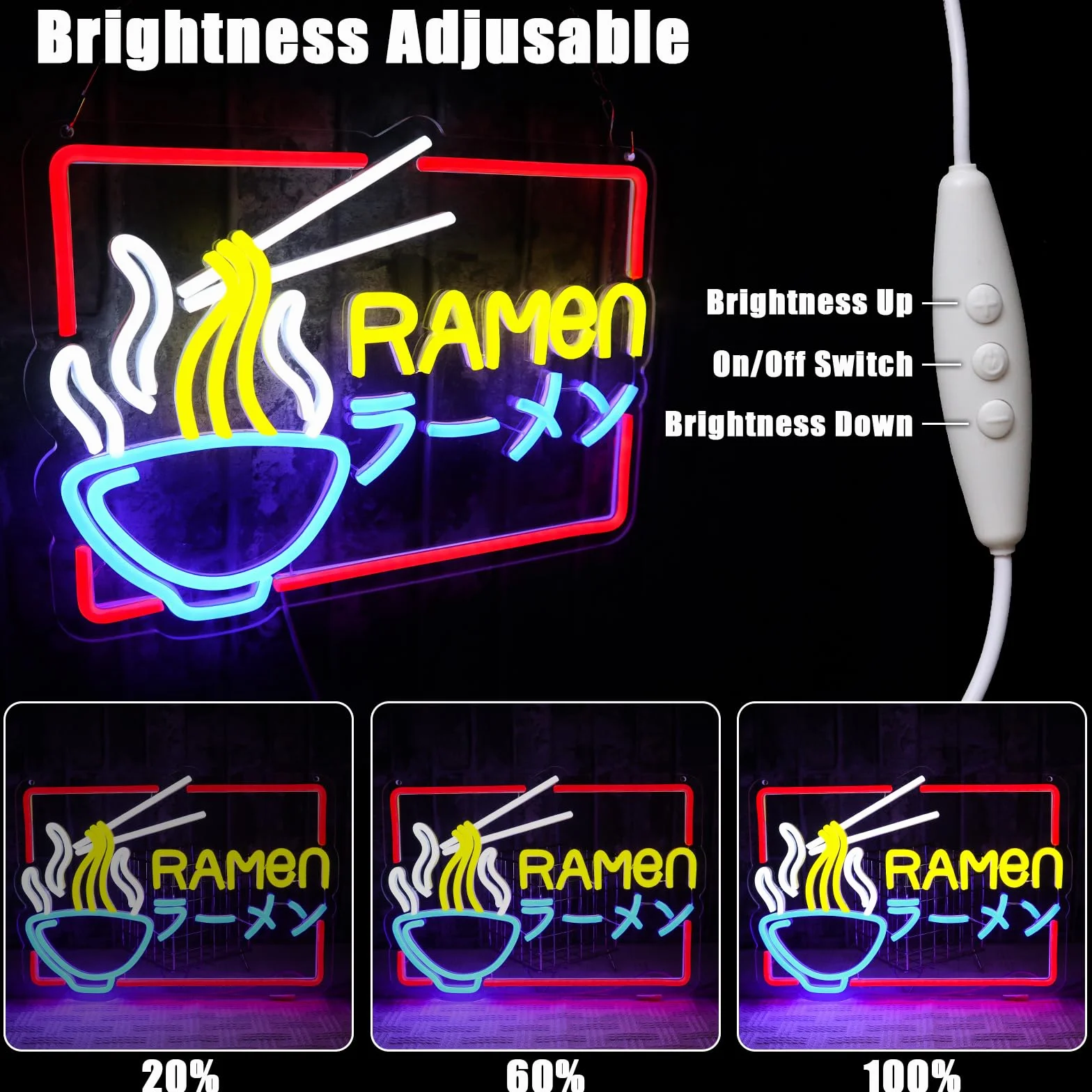 Ramen neonowy szyld kolorowy LED, neonowy szyld ścienny, neonowy makaron, tabliczka LED, do sklepu, kuchni, baru z przekąskami, salonu, jadalni, brunchu, na imprezę, do domu, sklepu, jako