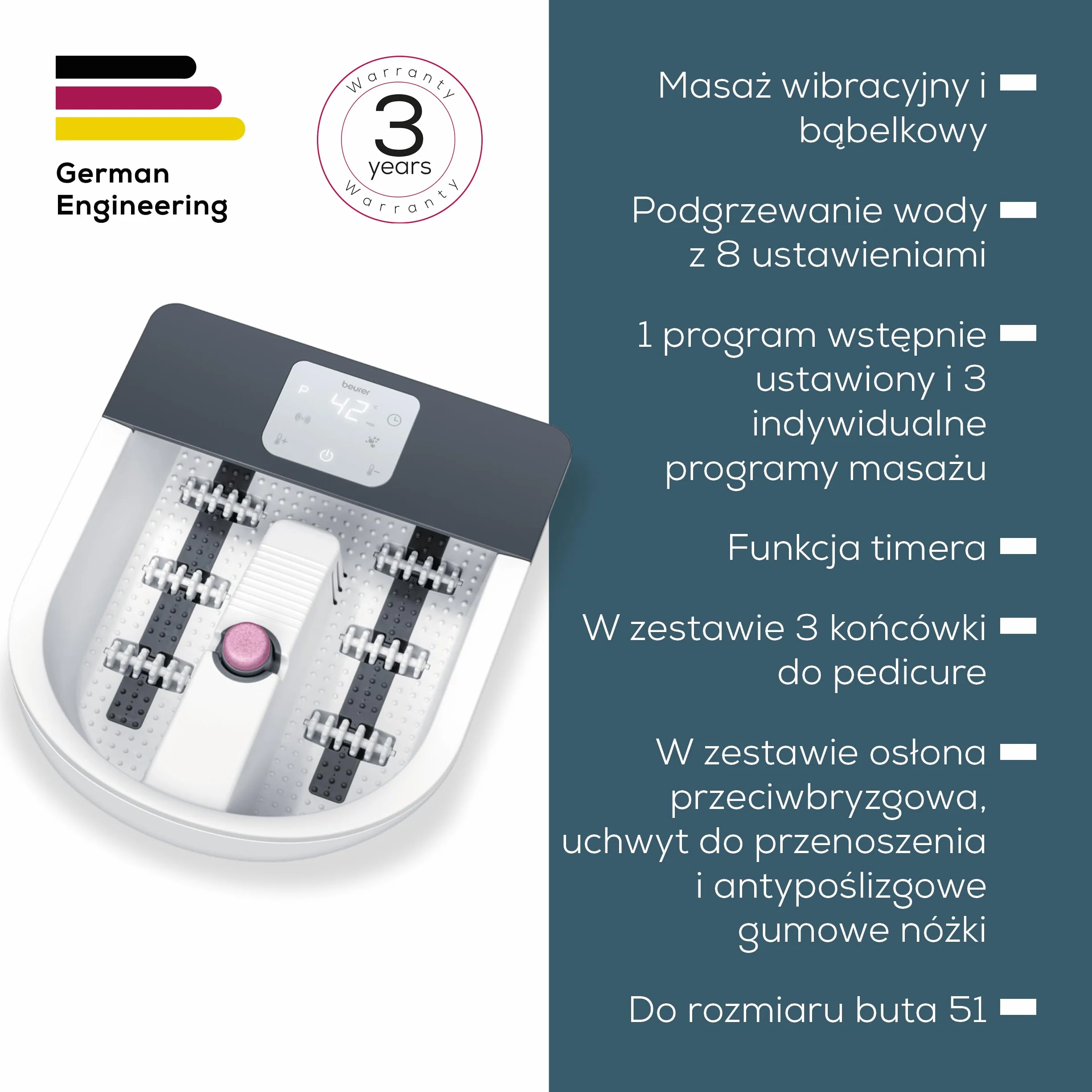 Beurer FB 60 wanna do stóp z masażem, podgrzewanie do 48°C, do rozmiaru 51