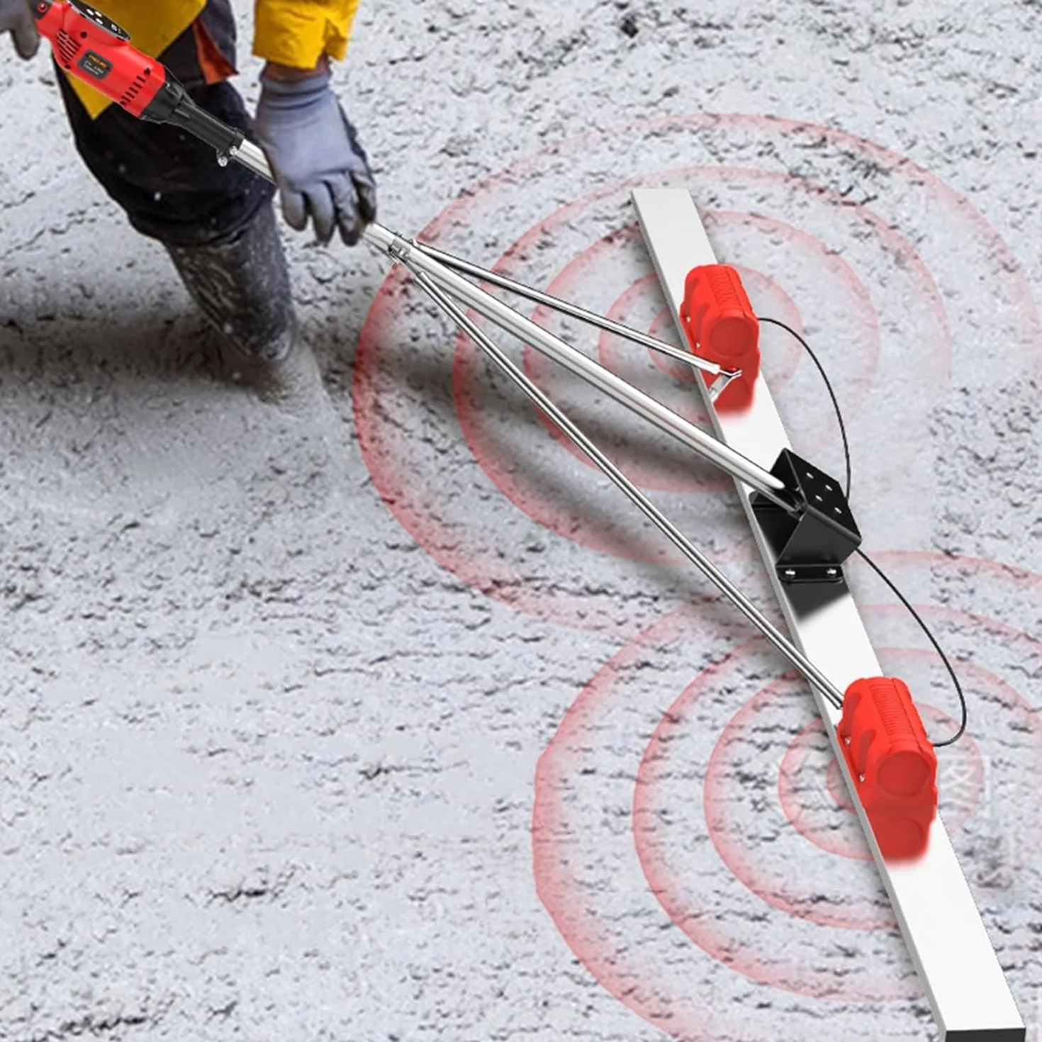 Ulepszony zestaw wibracyjny do wylewki do betonu, elektryczna bezprzewodowa listwa do betonu 6000 obr./min z płytą ze stali nierdzewnej 5/6 stopy i akumulatorem 2 × 25000 mA,1.5m
