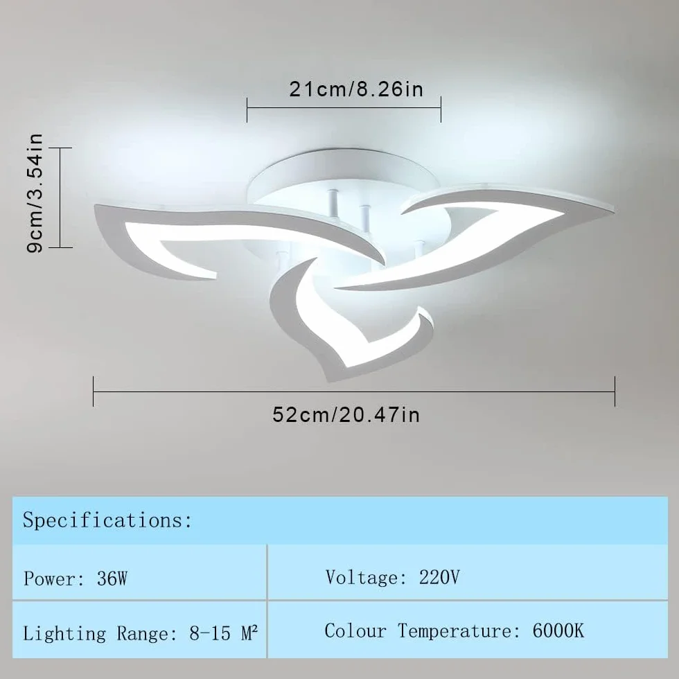 Nowoczesna lampa sufitowa LED, 36 W, 3300 lm, biała, kreatywna konstrukcja, 6500 K, zimna biel, akrylowa lampa sufitowa do sypialni, salonu, jadalni, kuchni, korytarza