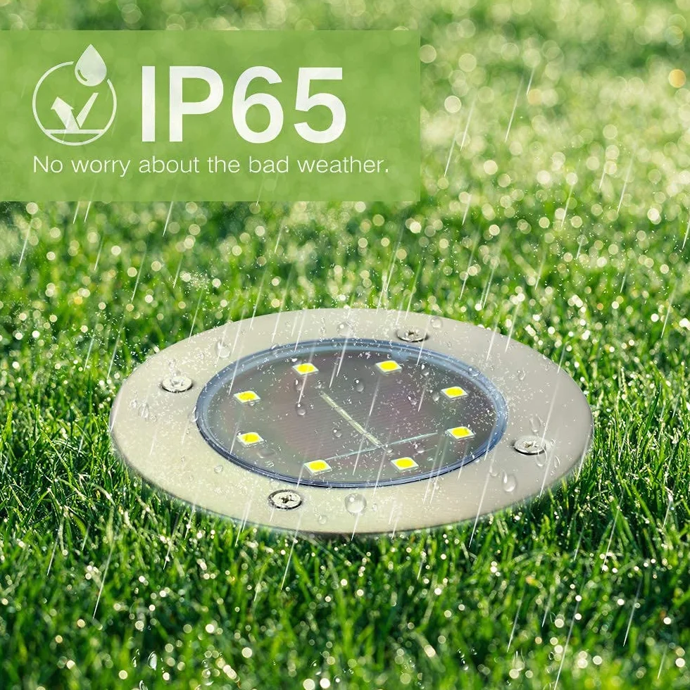 Zewnętrzne solarne lampy ogrodowe, zasilane energią słoneczną, ciepłe białe światła, zewnętrzne wodoodporne światła ogrodowe z 8 diodami LED solarnymi światłami dysków na ścieżkę,ścieżkę (12 sztuk)