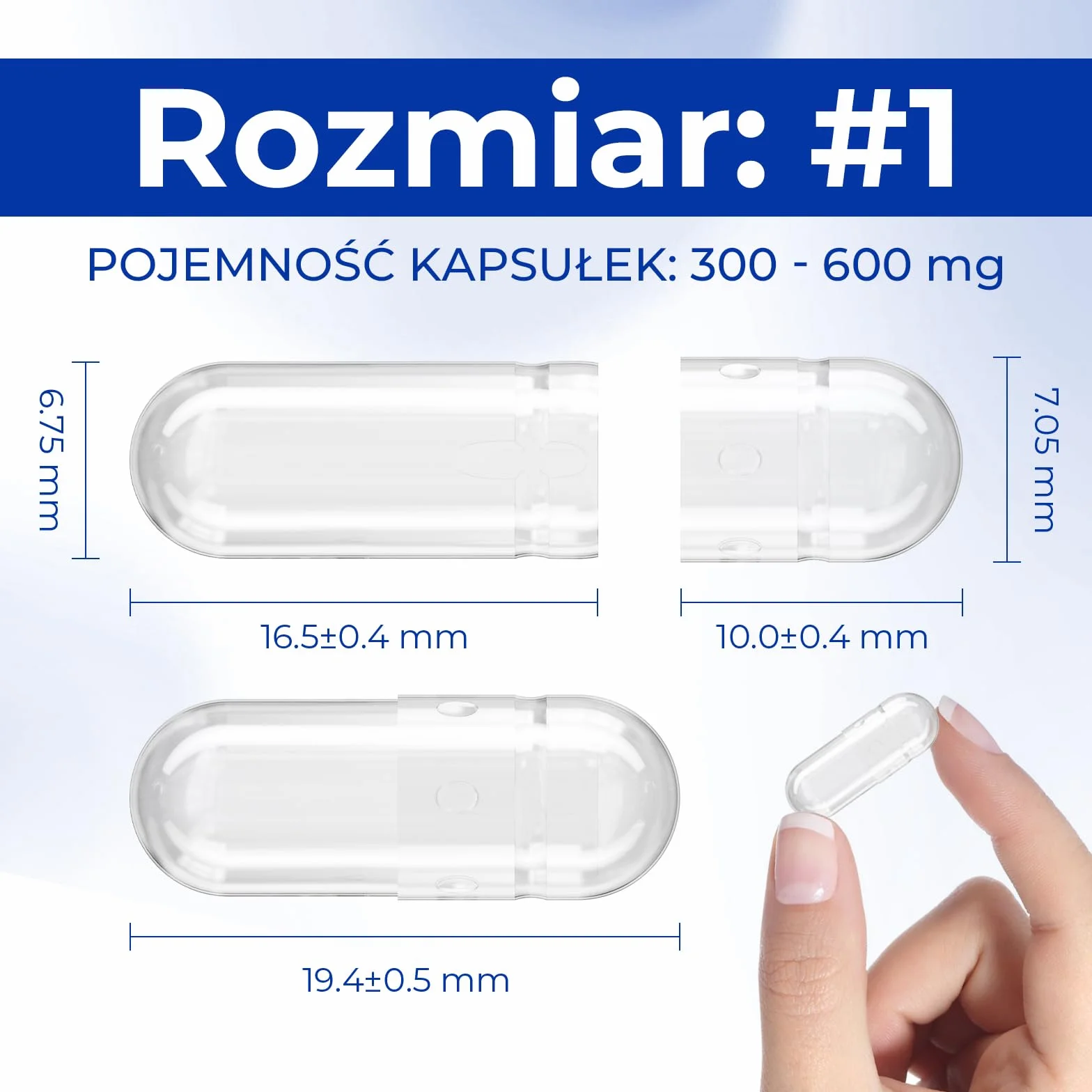 Puste kapsułki wegańskie rozmiar 1 przezroczyste 100 sztuk