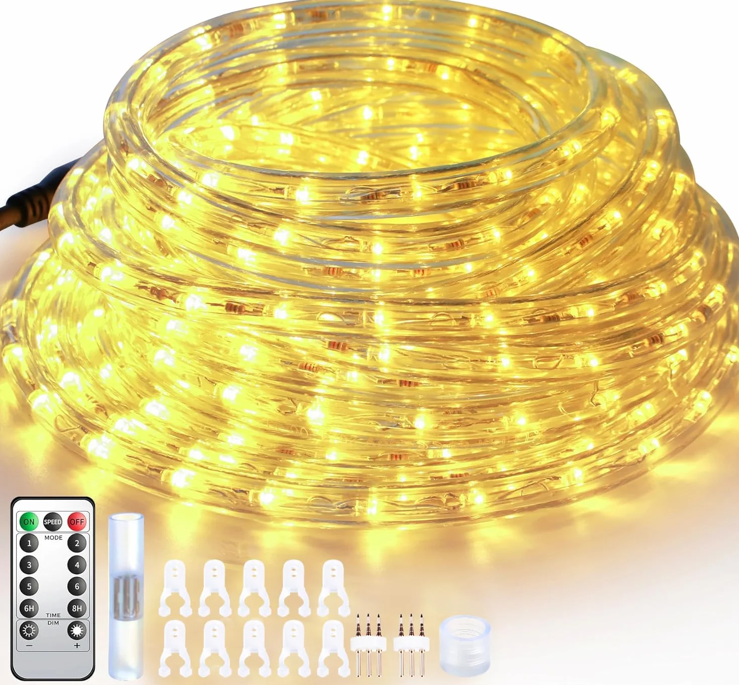 Forever Speed Wąż świetlny LED, 6 m, na zewnątrz, ciepła biel, pilot zdalnego sterowania, 216 diod LED, wąż świetlny LED, do użytku na zewnątrz, wodoszczelny, IP65, na Boże Narodzenie, wesele, do