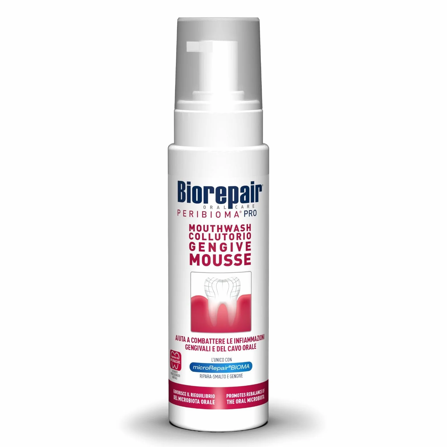Biorepair, Peribioma™ mus do płukania jamy ustnej, płyn do płukania jamy ustnej, do zapalenia dziąseł, antybakteryjny, zmywacz do paznokci, format 200 ml
