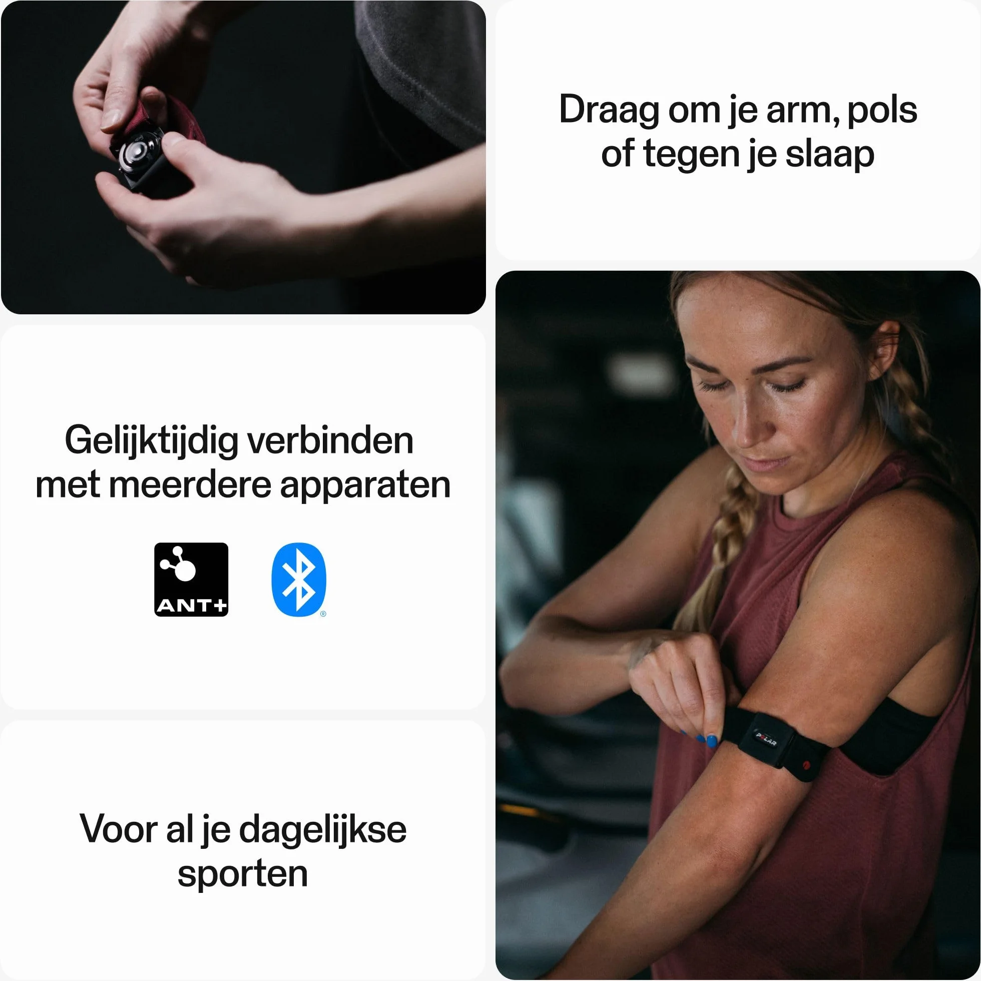 Polar Verity Sense - Optyczny czujnik tętna z opaską na rękę - ANT+ - Dual Bluetooth - Sportowy sensor tętna jednym przyciskiem - Kompatybilny Peloton, Endomondo, Zwift i innymi, M-XXL, Szary czarny