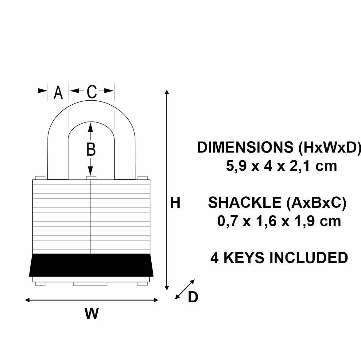 Master Lock 3EURD Kłódka laminowana z kluczem, szara, 5,9 x 4 x 2,1 cm