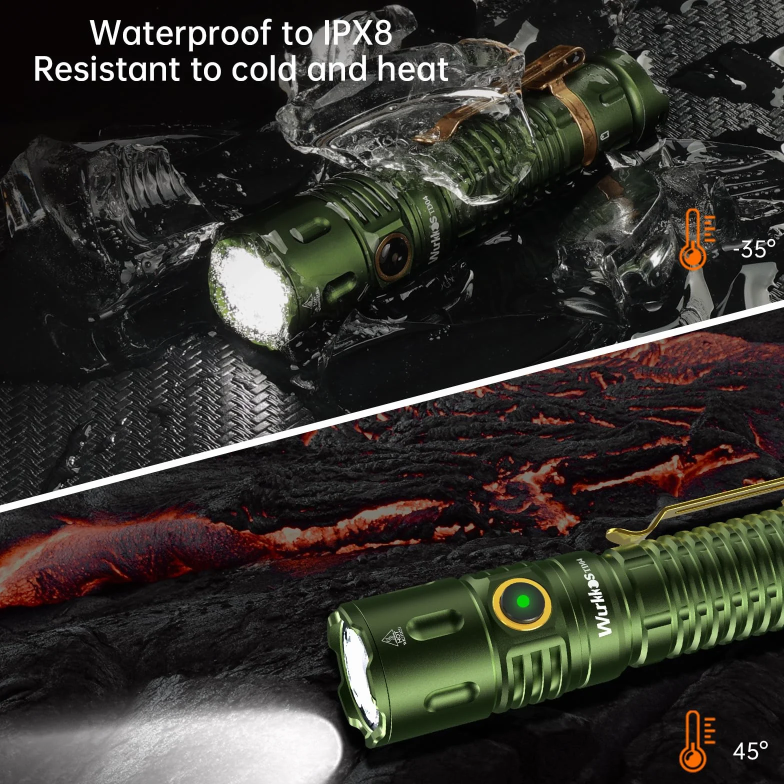 Wurkkos TD04 Latarka taktyczna, latarka ręczna do ładowania, 3000 lumenów, super jasna latarka LED z portem ładowania typu C, przełącznik tylny, na kemping, wędrówki, sytuacje awaryjne, wodoodporność