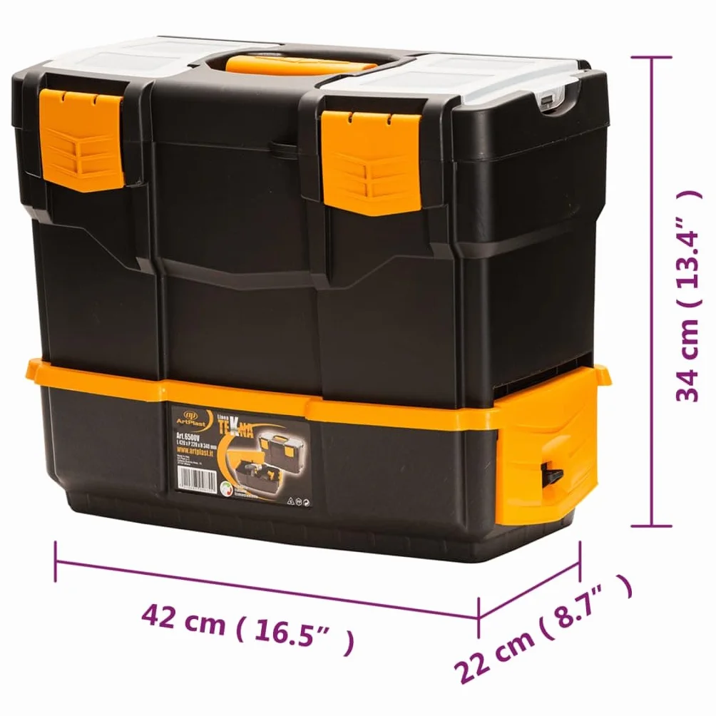 Walizka narzędziowa 420 x 220 x 340 mm PP wytrzymała z przezroczystą pokrywą, zamykana, organizer z przegródkami na małe części, idealny do warsztatu, garażu, na plac budowy, dla