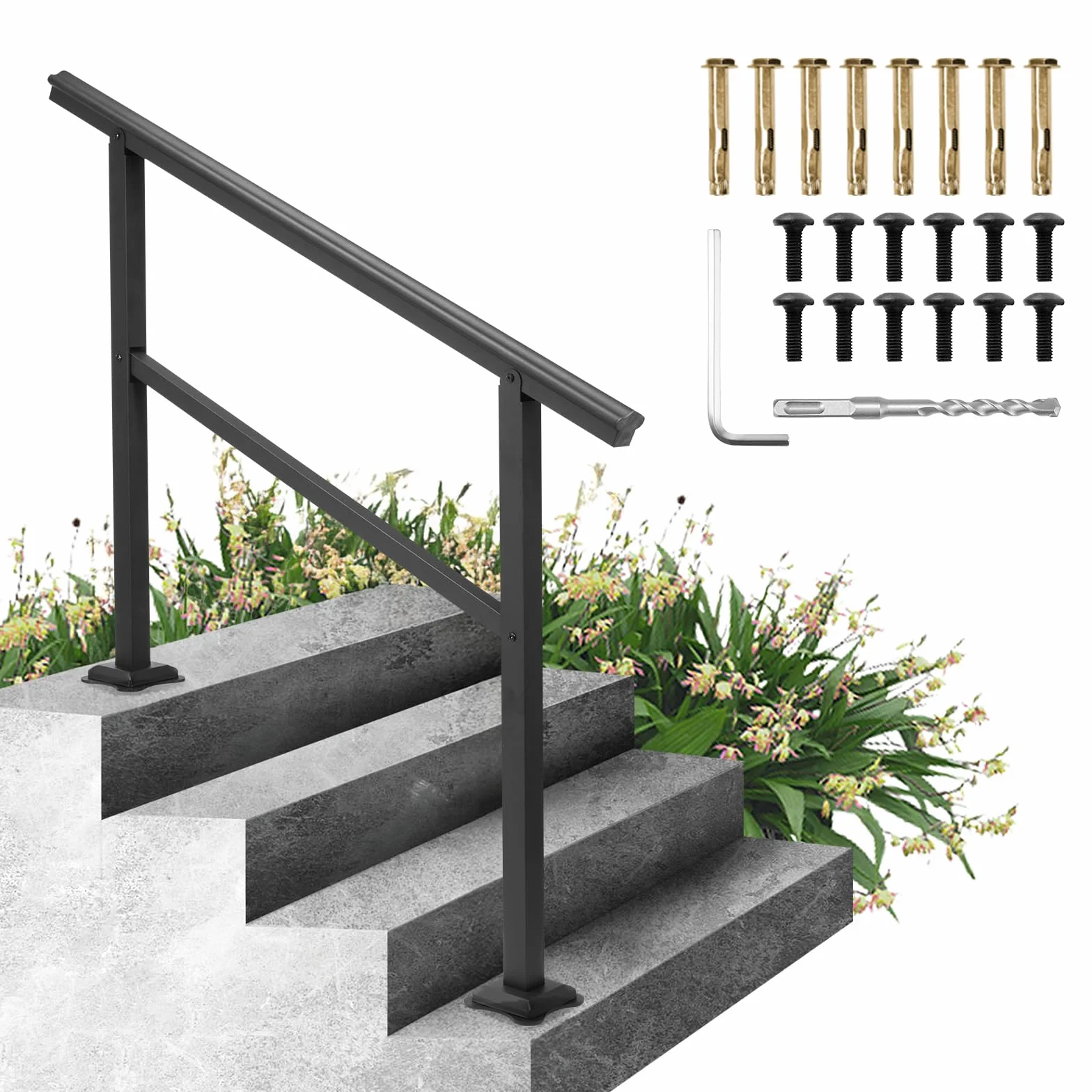 VEVOR Czarna malowana proszkowo aluminiowa poręcz do schodów zewnętrznych 3-4 stopnie 122 x 90 cm nośność 75 kg