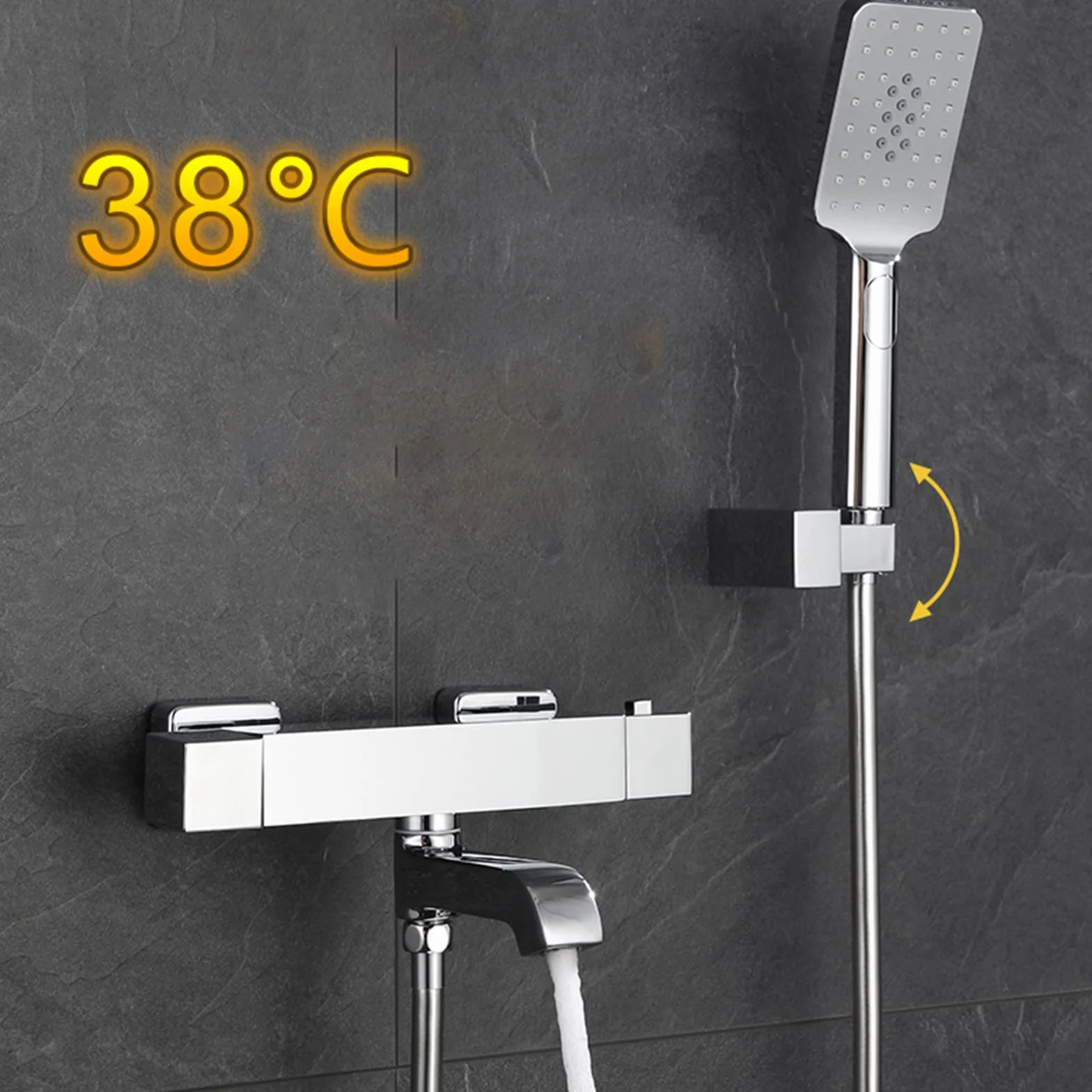 Termostatyczny kran wannowy z prysznicem ręcznym montowany na ścianie mosiężny mikser 3 funkcje 38°C blokada bezpieczeństwa chromowane wykończenie elegancki i bezpieczny kran do łazienki