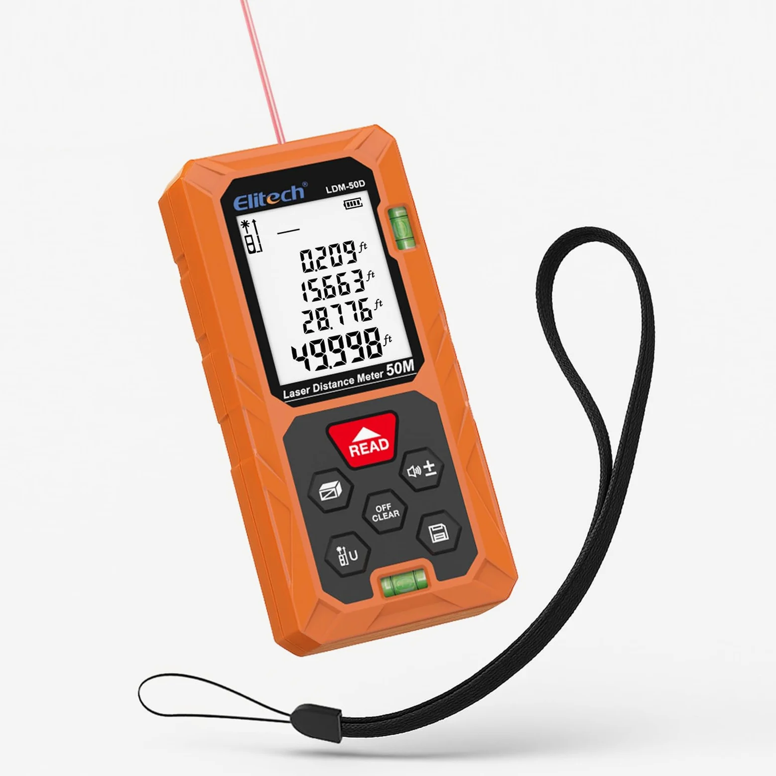 Elitech Dalmierz laserowy Bluetooth 50 m cyfrowy miernik laserowy z trybami powierzchni/głośności/pitagoras, 99 wspomnień, wbudowany poziomica, przełączane jednostki Ft/in/M