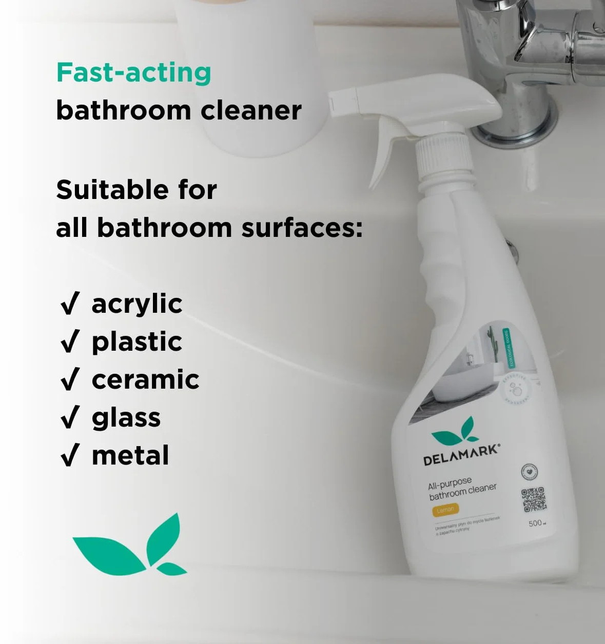 Spray do czyszczenia łazienki, usuwa osad z mydła i kamień, do akrylu, ceramiki, chromu, emalii, plastiku i stali nierdzewnej, naturalny zapach cytryny, 500 ml, Eko Produkt