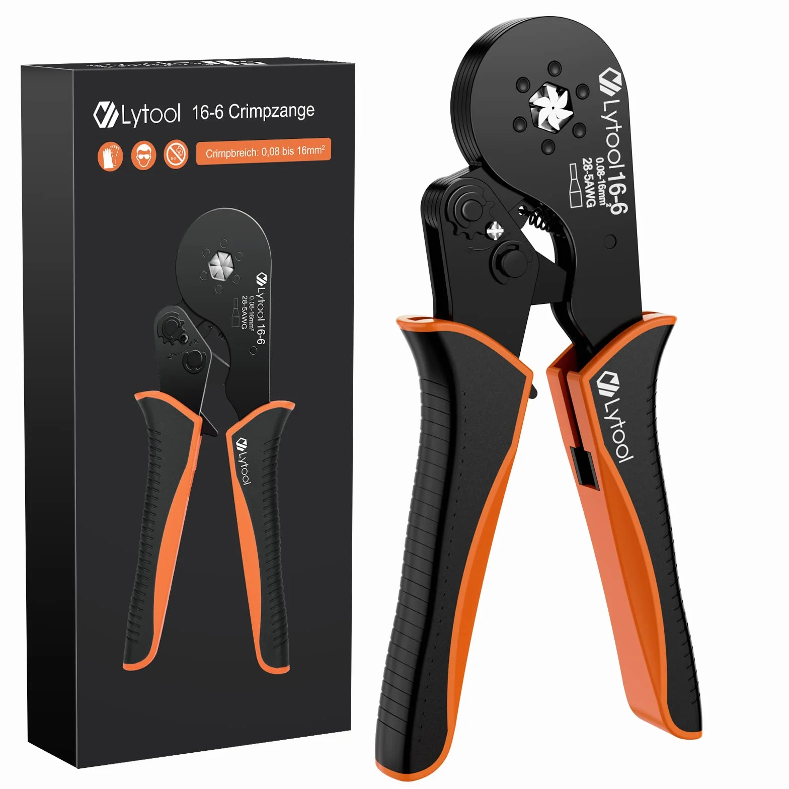 Szczypce zaciskowe 0,08-16mm², Lytool Szczypce do tulejek kablowych, sześciokątne szczypce zaciskowe do izolowanych i nieizolowanych złączy zaciskowych (szczypce zaciskowe 16-6)