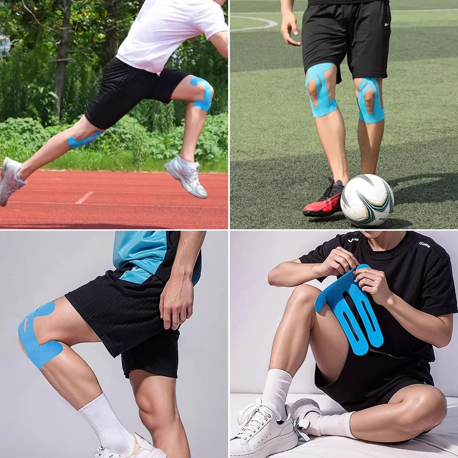 12 sztuk PreCut Kinezotapes, Kinesiotapes, Wygodne do przenoszenia, wodoodporne i elastyczne taśmy kinezjologiczne na kolana, ramiona, kostki i nadgarstki (niebieski+brązowy)