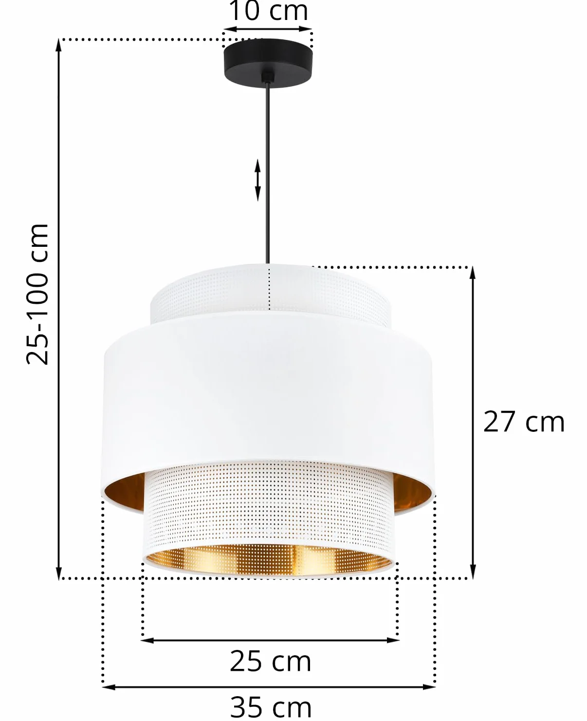 Lampa wisząca biało-złota glamour 35CM - designerski abażur ze złotym wykończeniem - oświetlenie do salonu i sypialni - polska produkcja