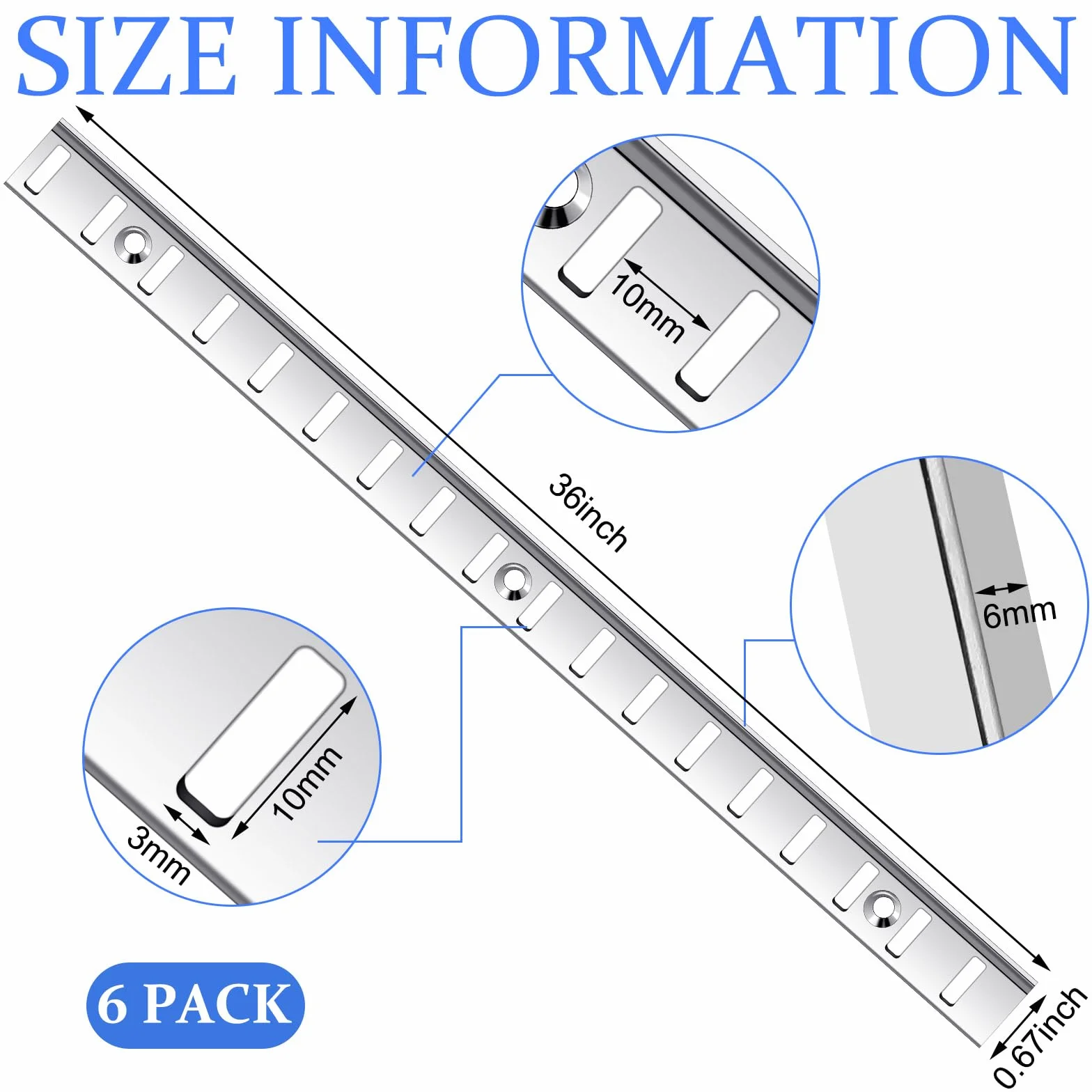 Yaocom Regał pilastrowy, metalowy, wpuszczany, regulowany standard, do systemu regałów ściennych, organizacji szafy, 6 szt., 71 cm, srebrny (srebrny)