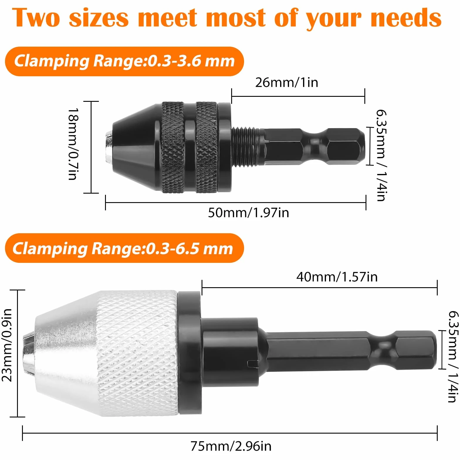 EEEKit Bezkluczowe Narzdzie do Konwersji Uchwytu Wiertarskiego, 1/4 Cala Szecioktny Adapter Konwerter Szybkiej Wymiany 0,3-6,5mm i 0,3-3,6mm