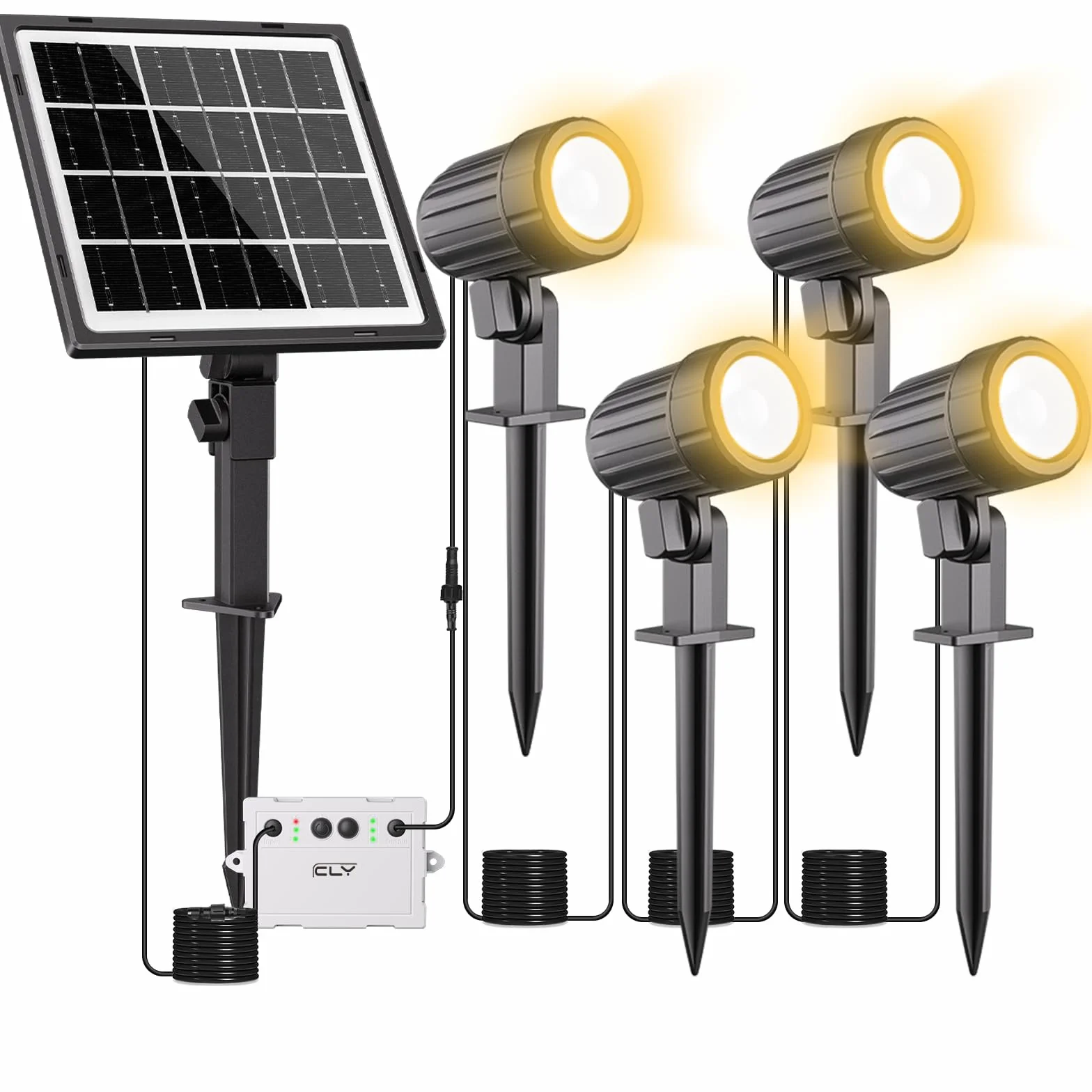CLY Faretti solari per esterni faretti solari Bianco Caldo da giardino 4 luci da giardino con pannelli solari ad alta efficienza IP66 nieprzepuszczalna