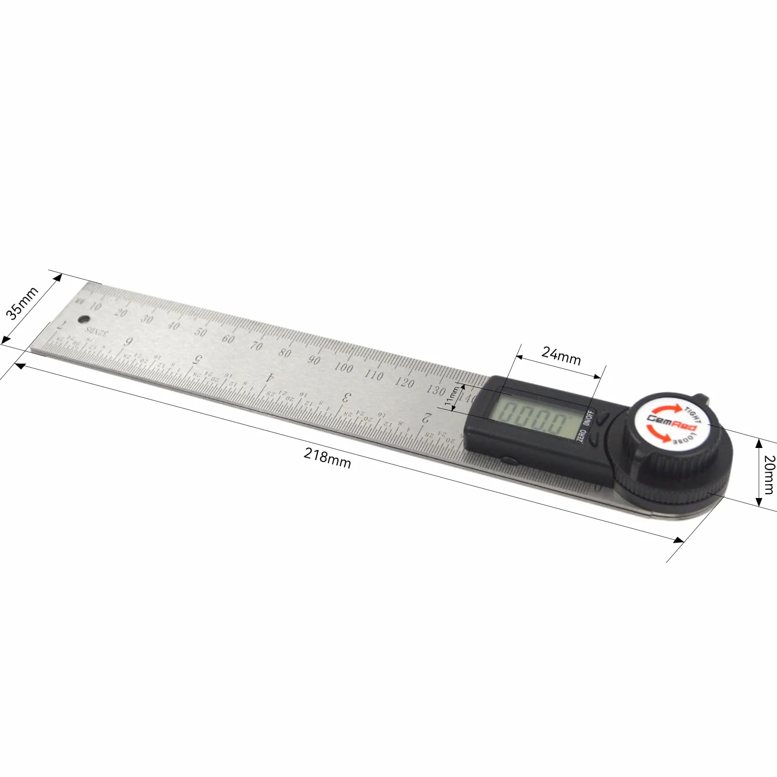 GemRed Cyfrowy kątomierz 200 mm ze stali nierdzewnej z wyświetlaczem LCD