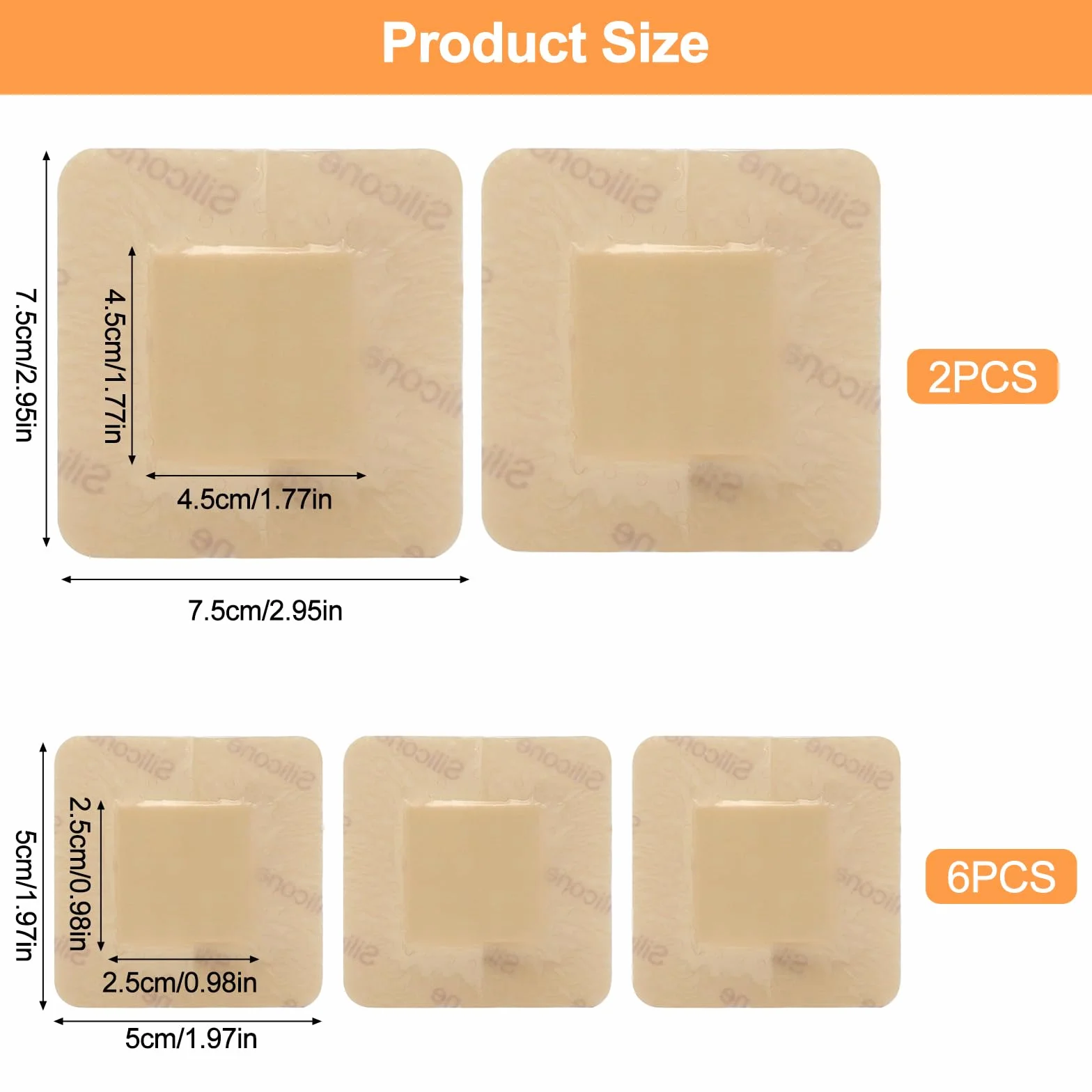 Silikonowy opatrunek piankowy samoprzylepny 8 sztuk 6×5×5 cm + 2×7,5×7,5 cm przeciw odleżynom