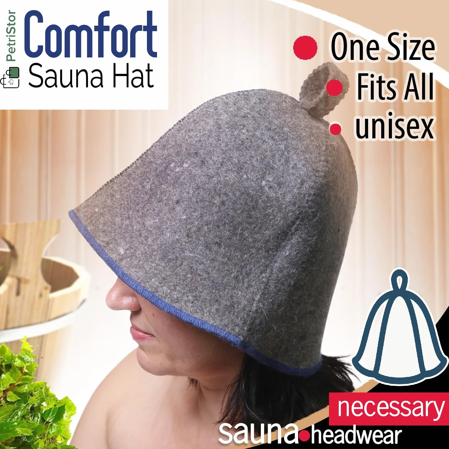PetriStor Sauna Hat Comfort - Sauna Hat for Women - Wool - for Men - Bathhouse - Felt Cap