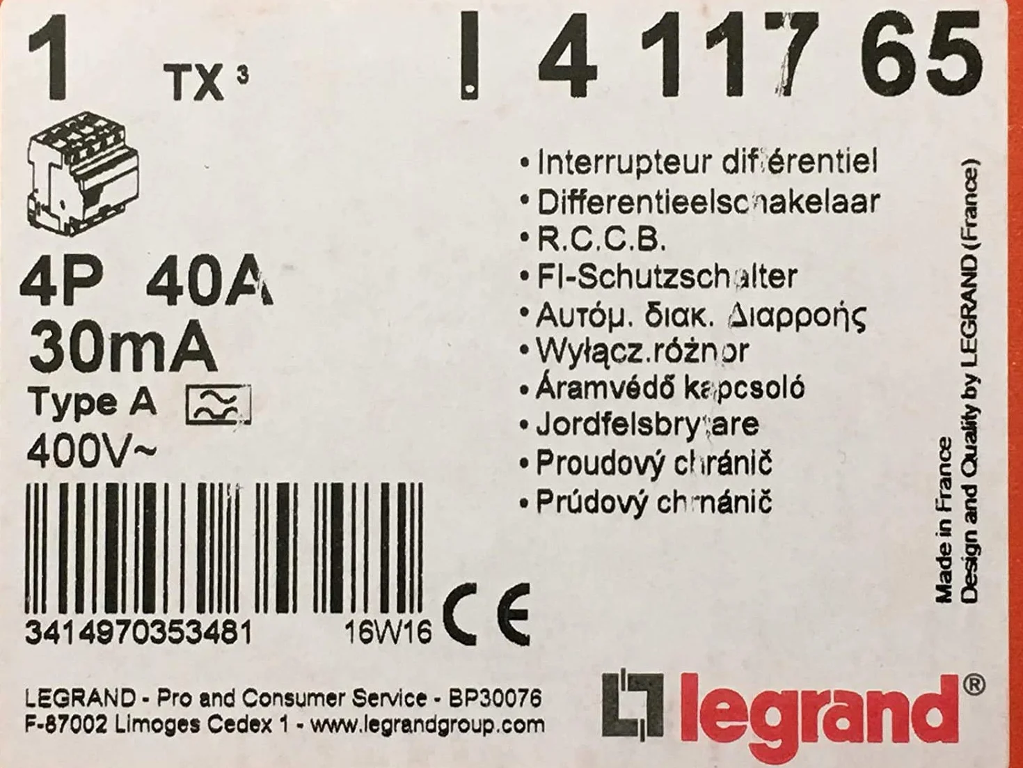 Legrand TX3 FI 40A 4P 30MA A