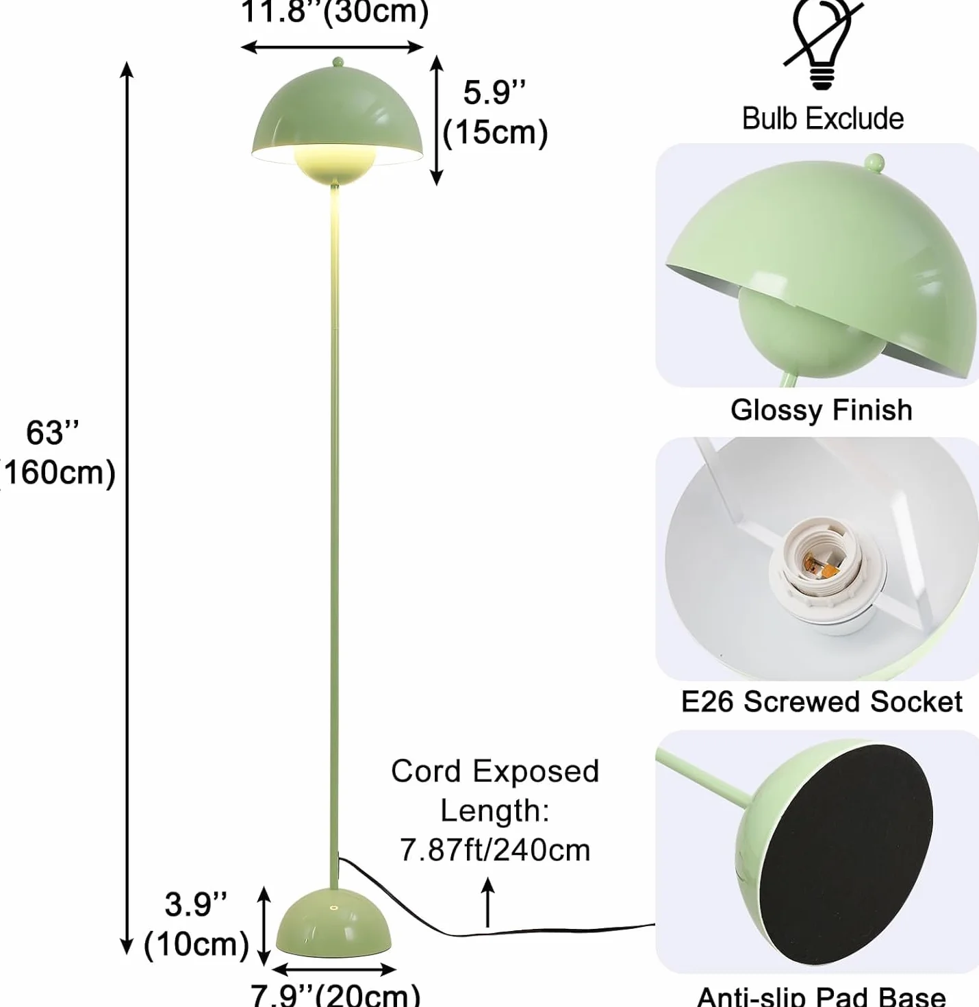 Alpinaluz SHAROM lampa stojąca z zielonej stali z parabolicznym kloszem inspirowana klasykami nordyckiego wzornictwa, idealna do salonu i jadalni, oprawka E27