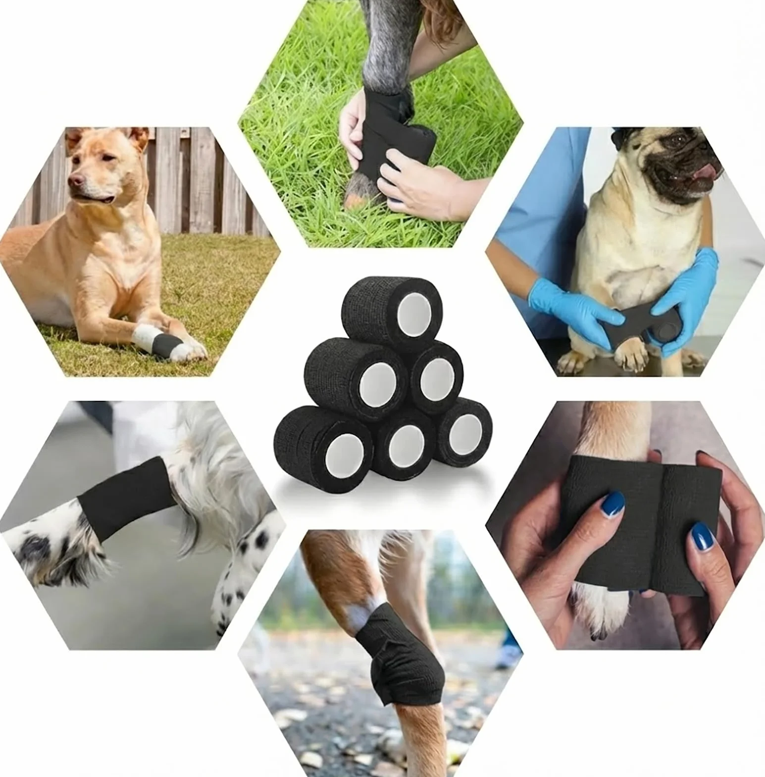 Bandaż kohezyjny 5 cm x 4,5 m samoprzylepny elastyczny dla psów i koni, taśma sportowa czarna