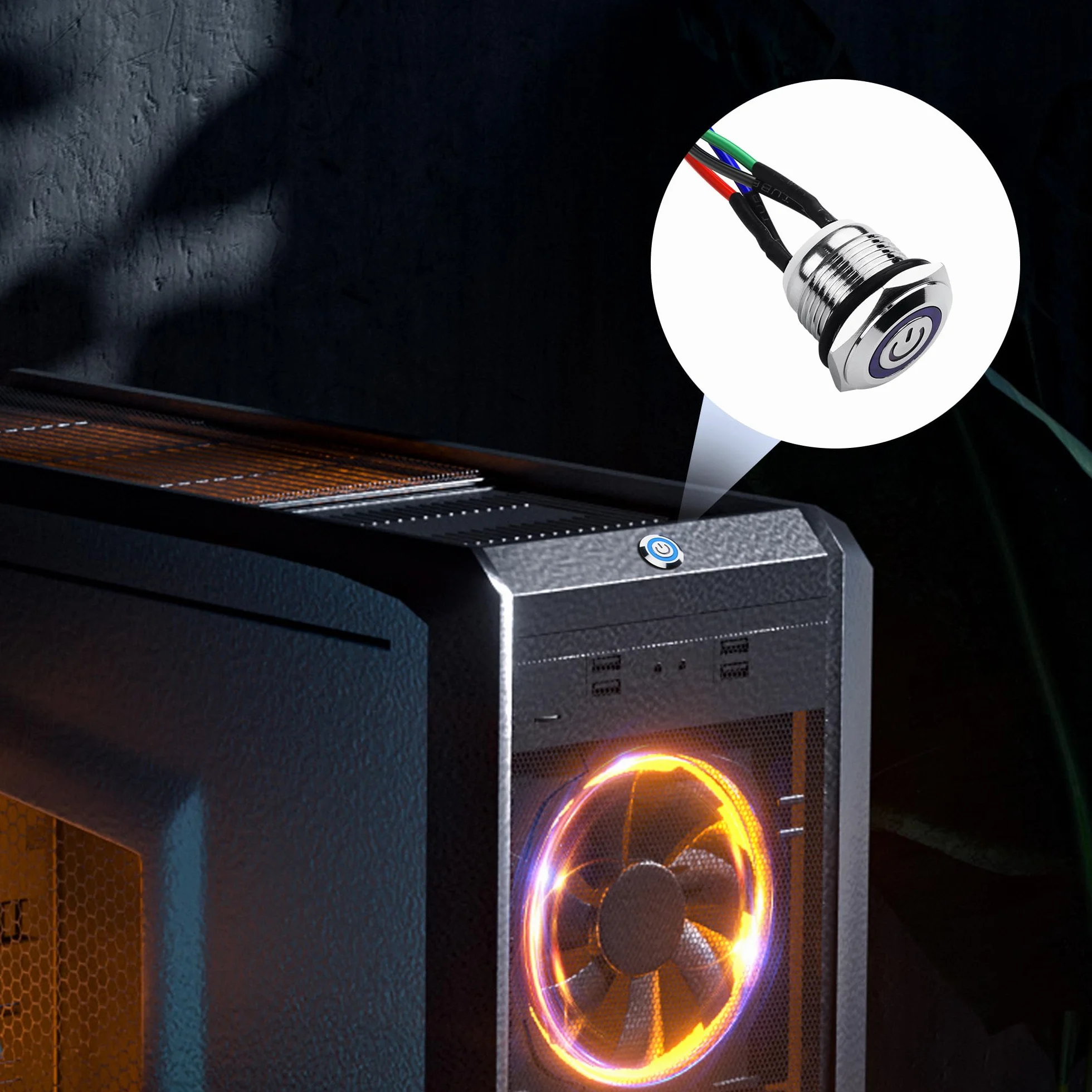 SinLoon Przełącznik komputerowy DIY przycisk zasilania 16 mm LED PC przełącznik zasilania z rozdzielaczem 1 w 2 niklowany aluminiowy przycisk mechaniczny IP67 wodoodporny (niebieskie podświetlenie