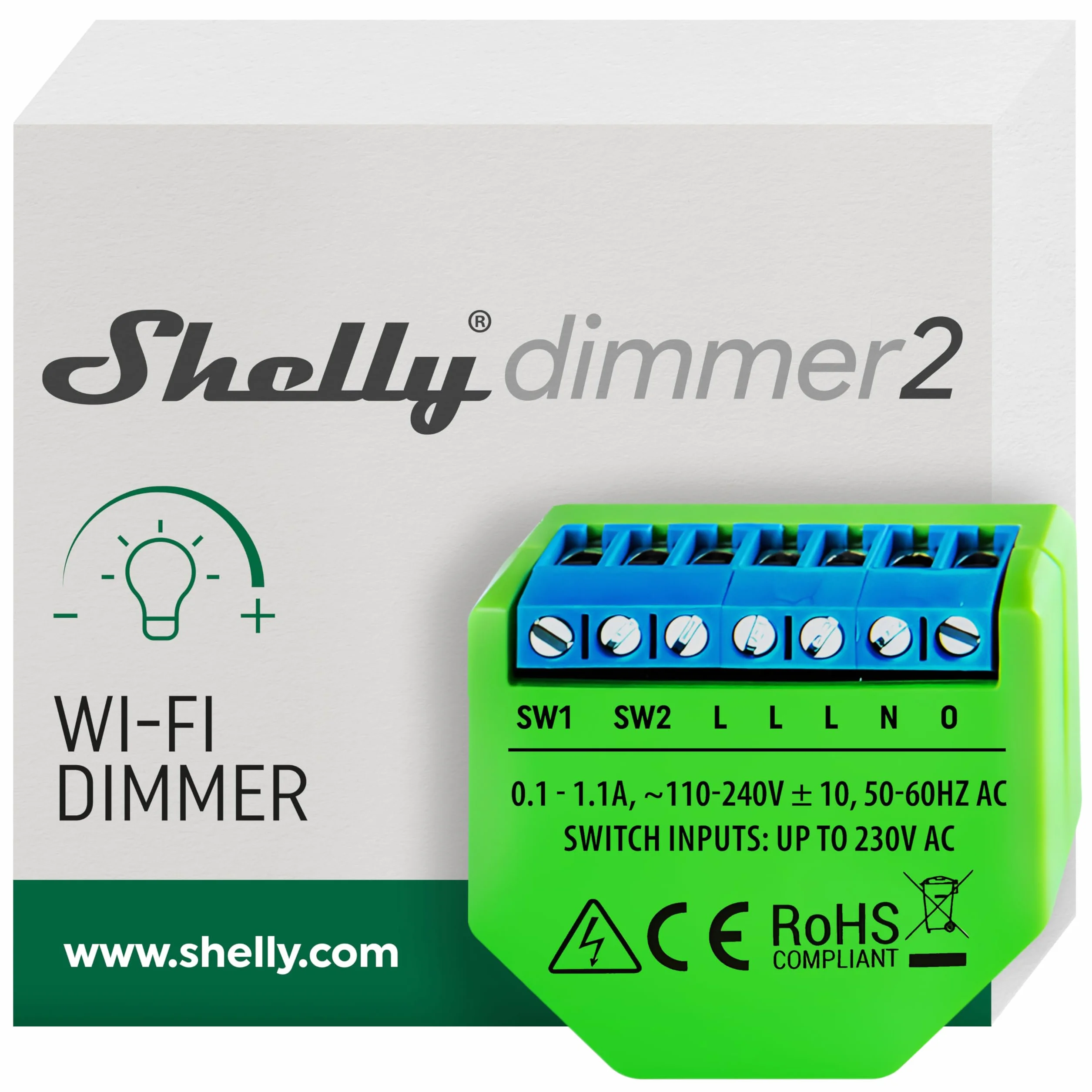 Shelly Dimmer 2 | Inteligentny ściemniacz WiFi | Nie wymaga przewodu neutralnego | Automatyzacja domu | Alexa i Google Home | Nie wymaga huba | Bezprzewodowy przełącznik | Ściemniane światła