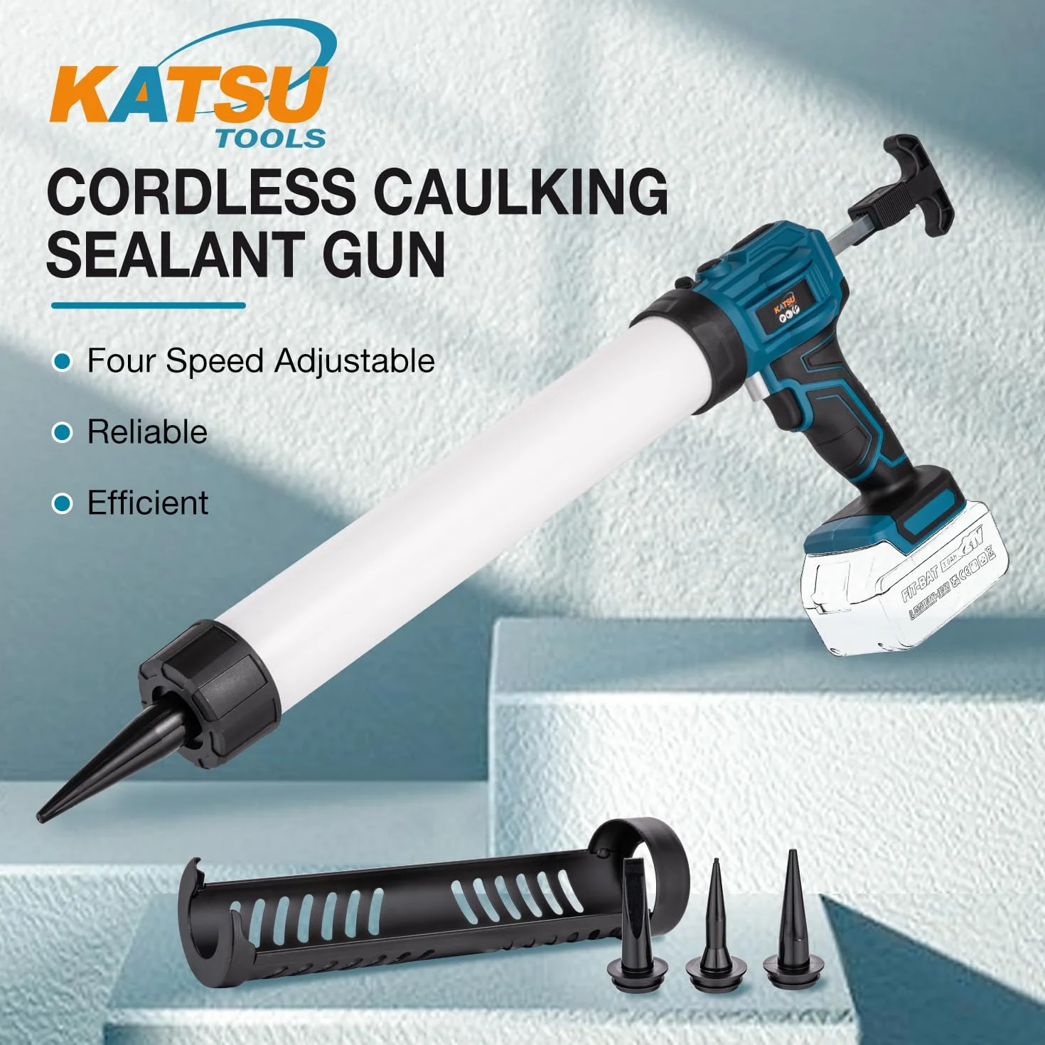 KATSU FIT-BAT bezprzewodowy pistolet uszczelniający 18 V/21 V, bez kapania, 4 regulowane prędkości, pistolet do automatycznego płynnego nakładania, bateria nie jest dołączona