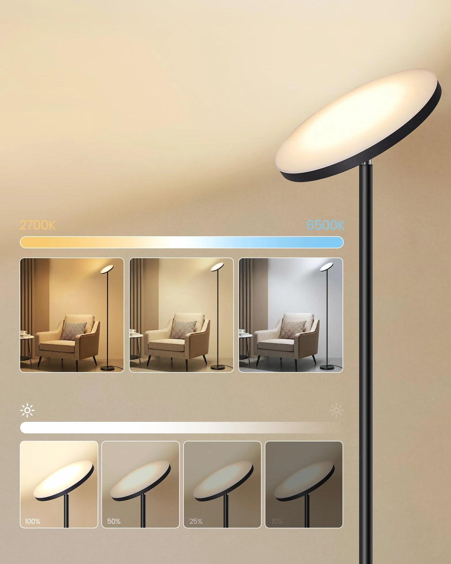 VASAGLE Lampa stojąca LED, lampa stojąca 30 W, obrotowa głowica lampy, do sypialni, biura, timer, funkcja pamięci, pilot zdalnego sterowania, matowa czerń LFL018BD02