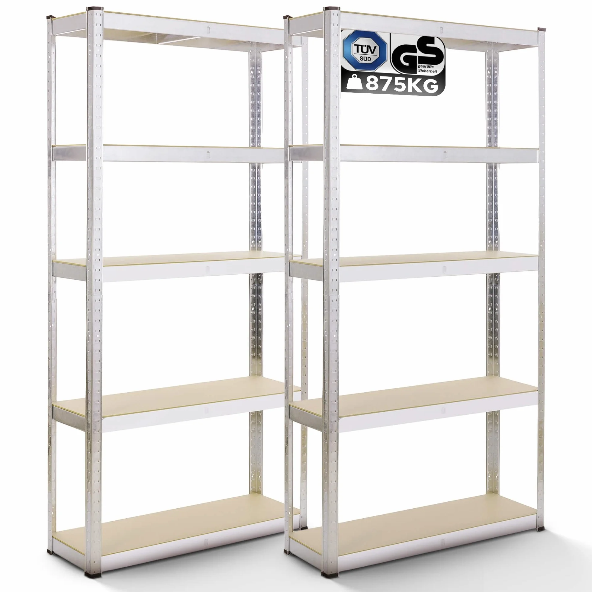 Arebos Regały 2X do dużych obciążeń 180x90x40 | 875 kg nośności | 0,63 mm | 5 płyt MDF Regał magazynowy Regał piwniczny Regał bezśrubowy Regał warsztatowy