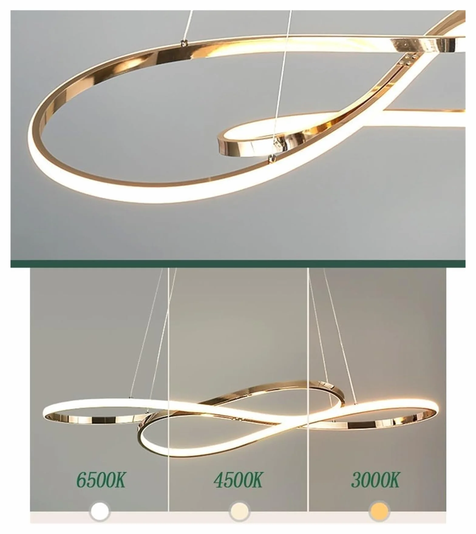 Lampy wiszące, nowoczesne żyrandole pierścieniowe z diodą LED, długa chromowana liniowa oprawa sufitowa kompatybilna ze stołem jadalnym, salonem i wyspą kuchenną (ciemna) w