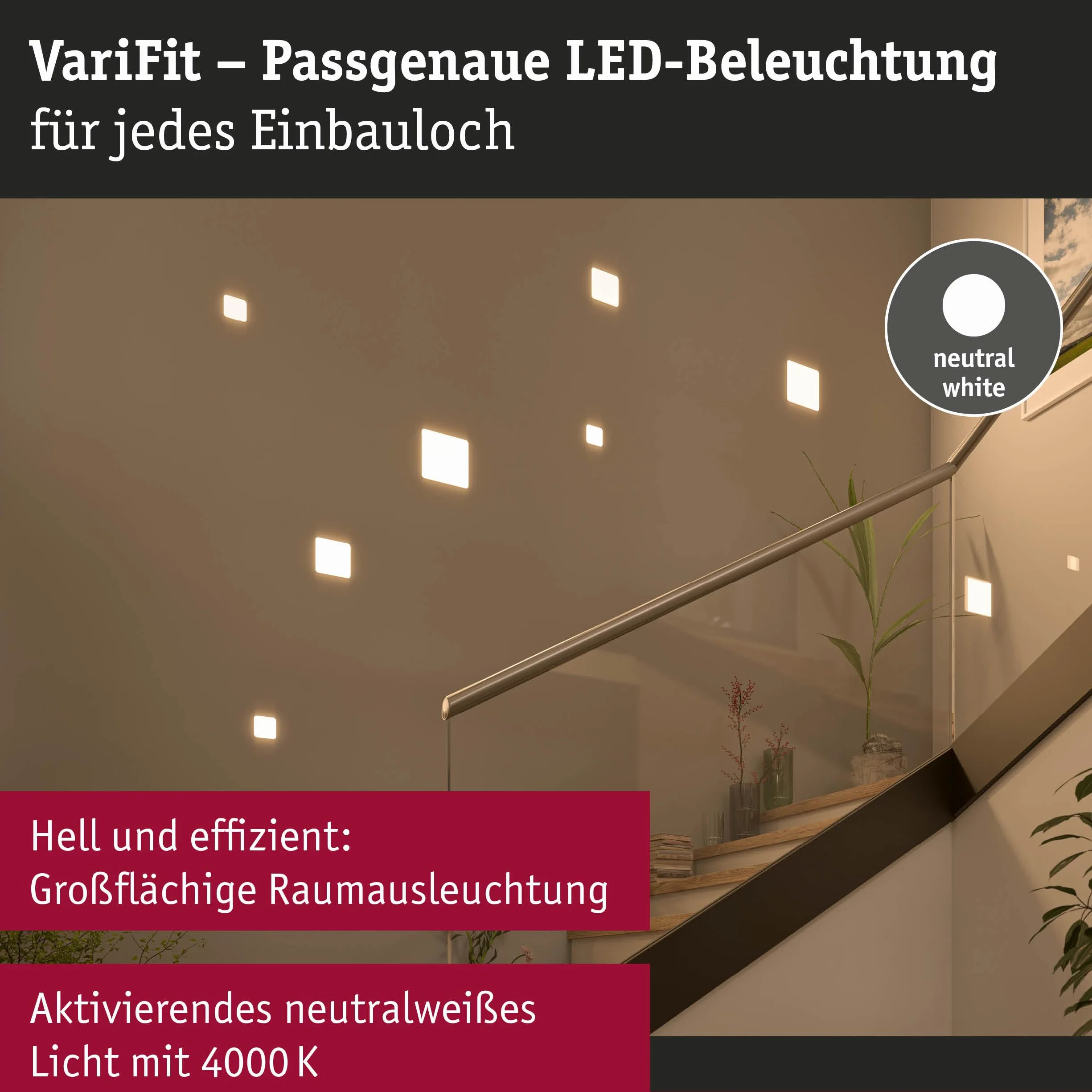 Paulmann 92397 Panel LED, oprawa wpuszczana Veluna VariFit, IP44 125x125mm czworok., w kompl. oprawa sufitowa 1x8,5 W satyn. tworzywo sztuczne 4000 K