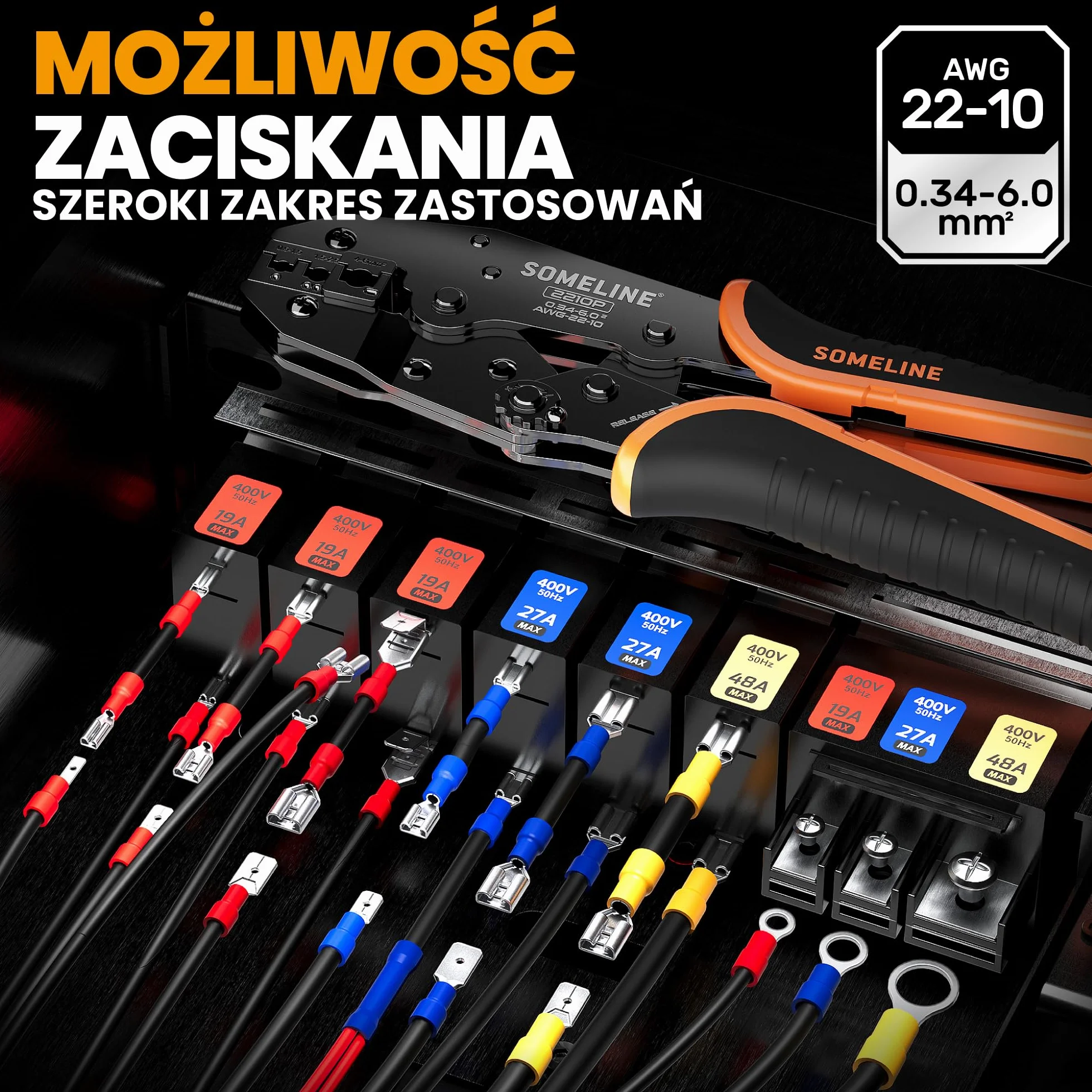 SOMELINE Zestaw Szczypiec Zaciskowych 0,34-6 mm² z 39 Końcówkami Kablowymi