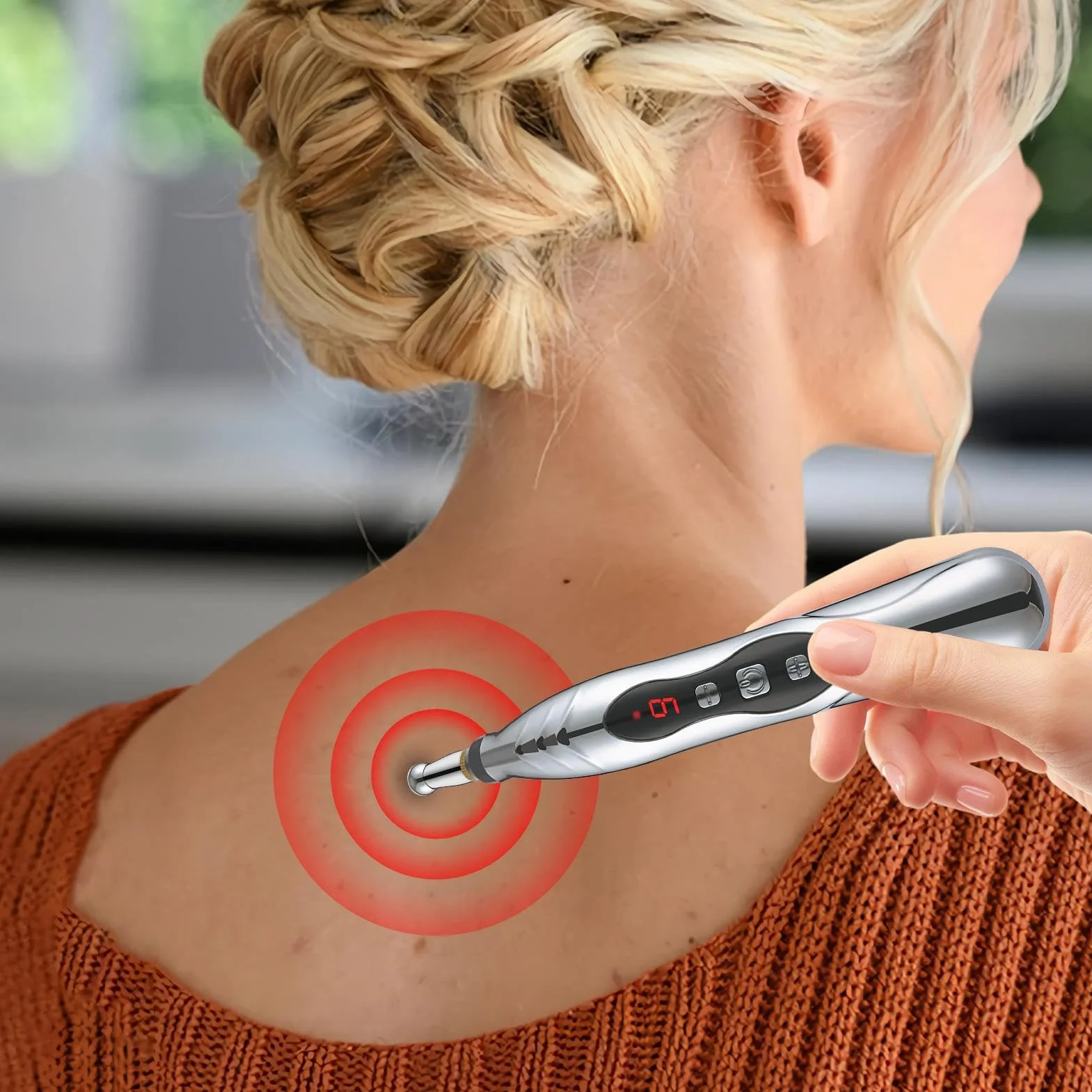 Massage Pen, Meridian Energy Pulse Massage Pen, 203g Portable Rechargeable Electric Stimulator Device with Adjustable Intensity for Muscle Relaxation, Travel, Neck, and Back, 7.09x1.18x1.18Inches
