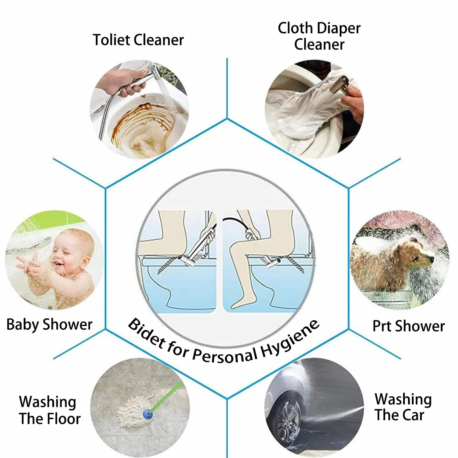 Bidet, ręczny spryskiwacz do toalety, podwójny tryb (Jet/Stream), do prysznica, łazienki, higieniczny papier toaletowy, czyszczenie pieluch, z zaworem G1/2" i G3/8" srebrny