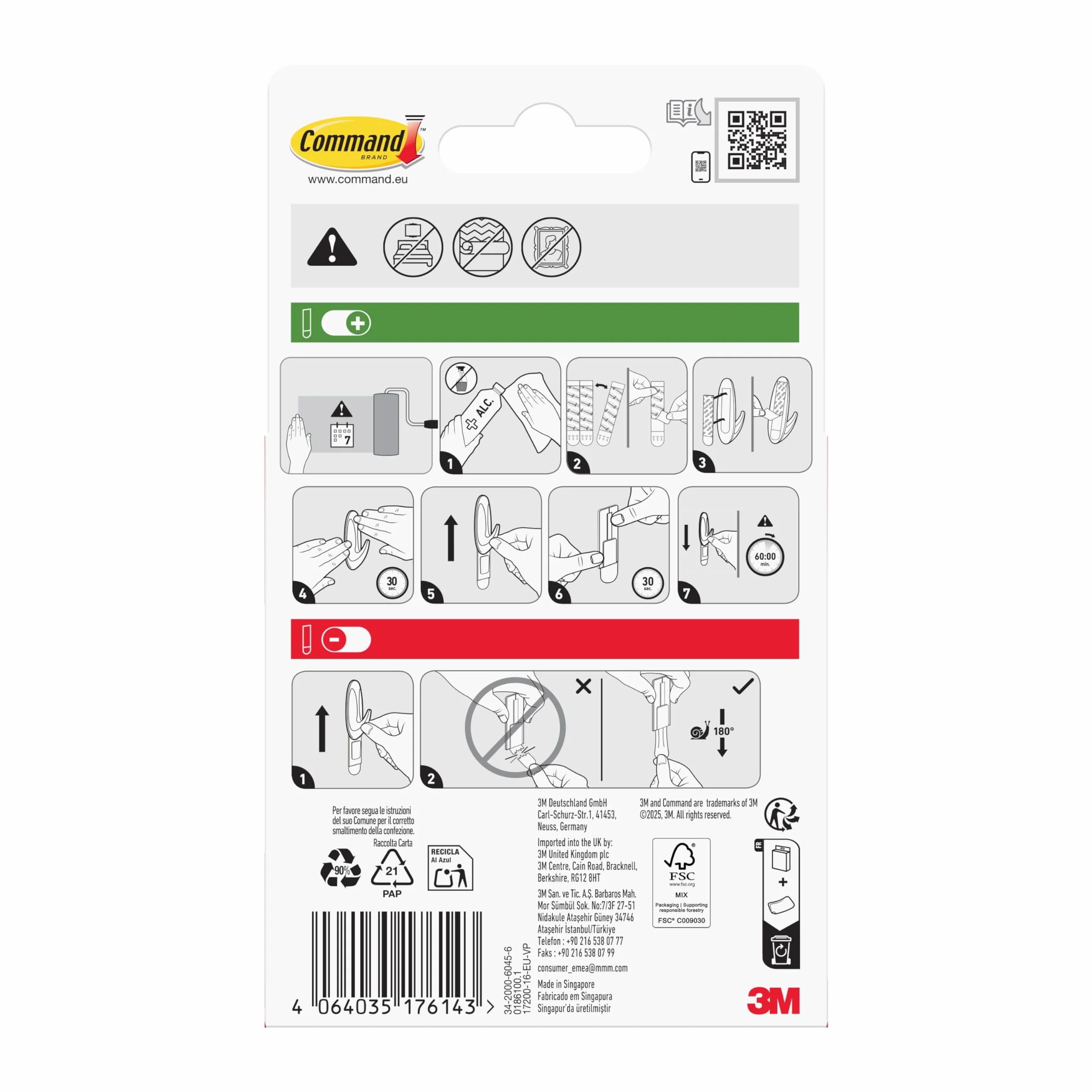 Command Zdejmowany klej 17200-16-EU-VP, 8 małych + 4 średnie + 4 duże paski, Value Pack, biały, różne