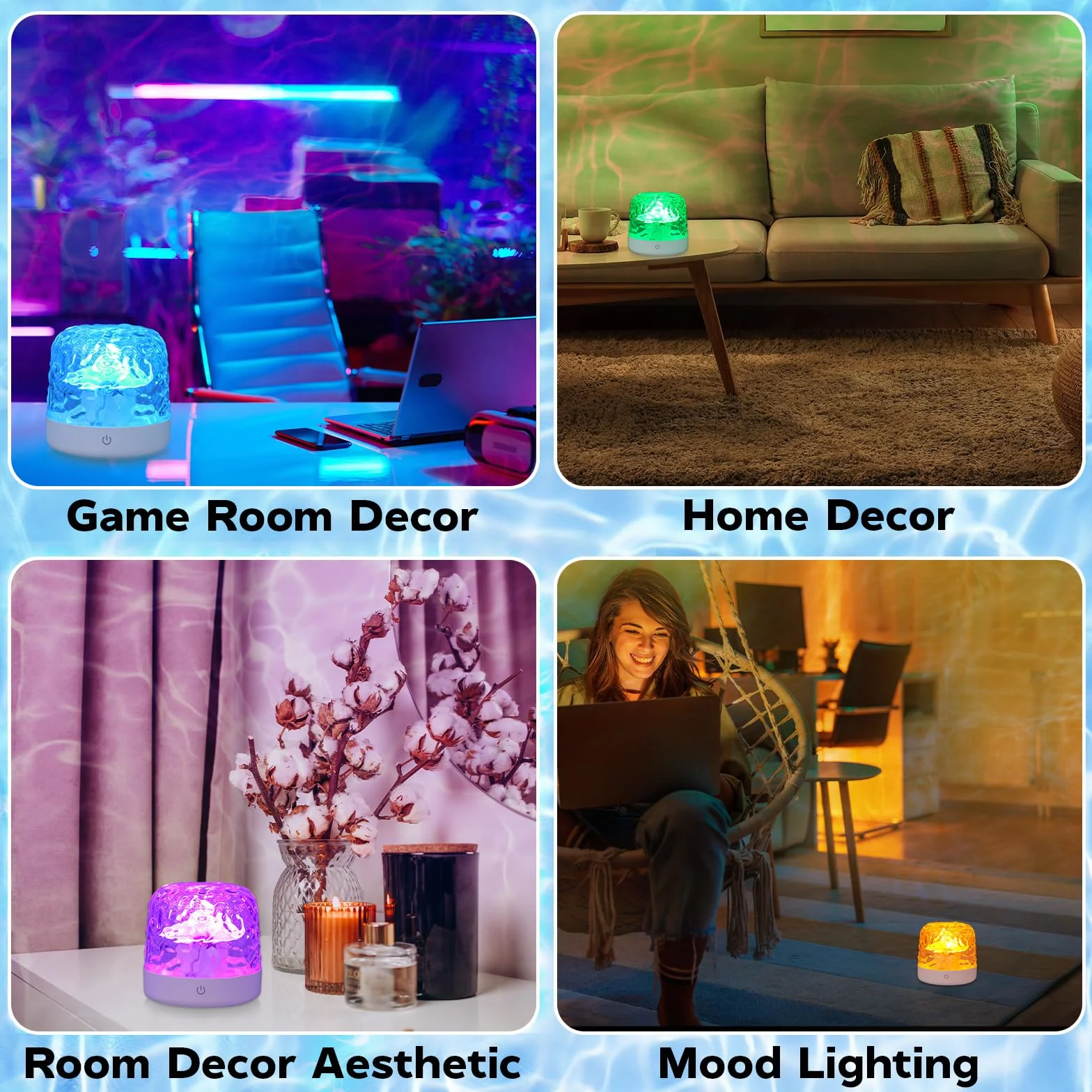 JIZZU Lampa Ocean LED z projektorem gwiaździstego nieba, 16 kolorów fali, lampka nocna stołowa z projektorem gwiaździstego nieba, nadająca się do ponownego naładowania, do sypialni/na imprezę, na