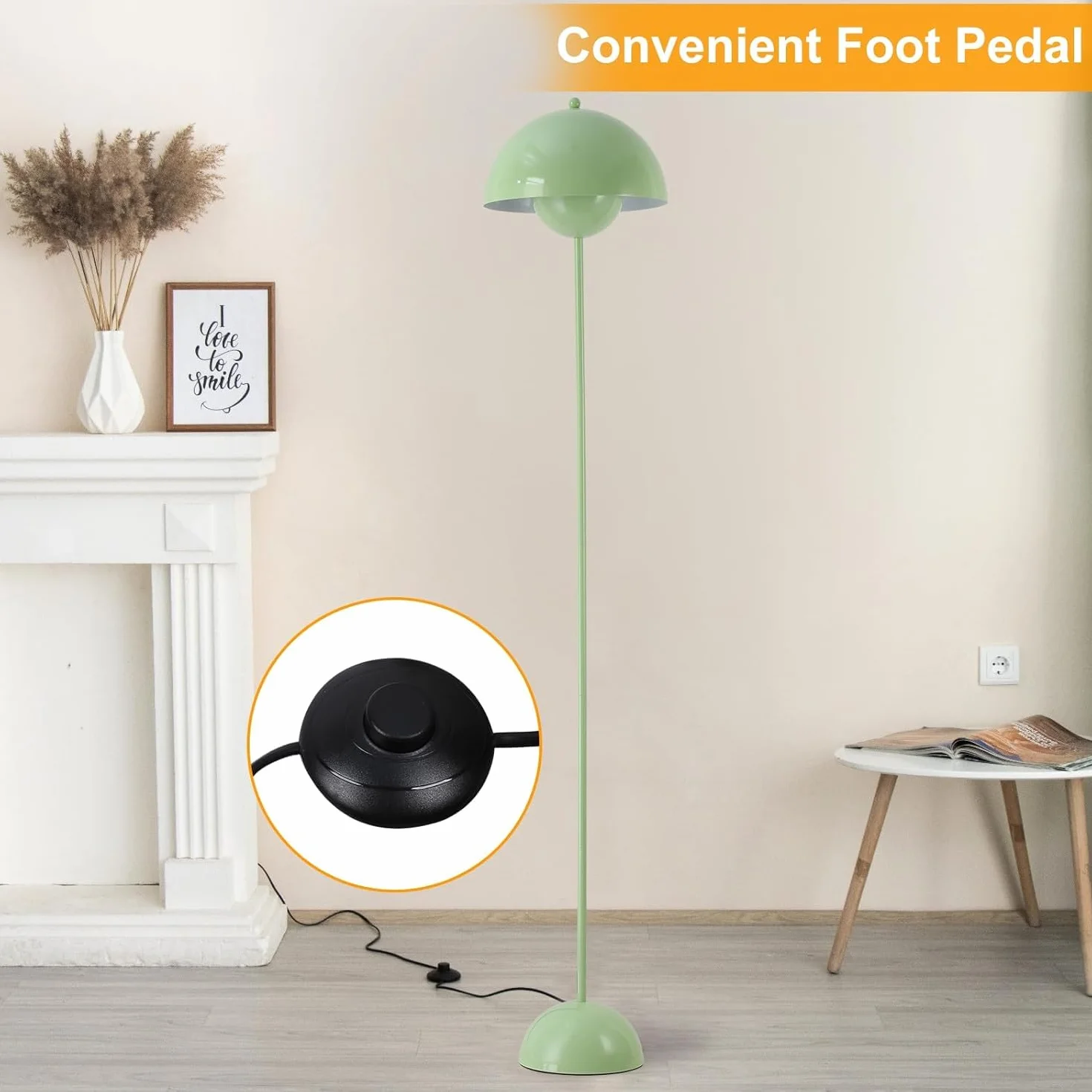Alpinaluz SHAROM lampa stojąca z zielonej stali z parabolicznym kloszem inspirowana klasykami nordyckiego wzornictwa, idealna do salonu i jadalni, oprawka E27